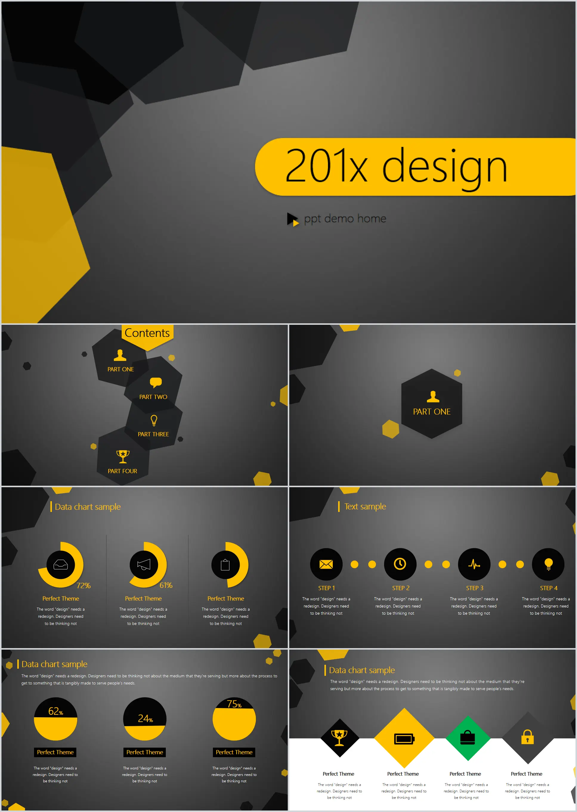 Modèle PPT d'entreprise à fond polygonal plat en or noir à télécharger gratuitement