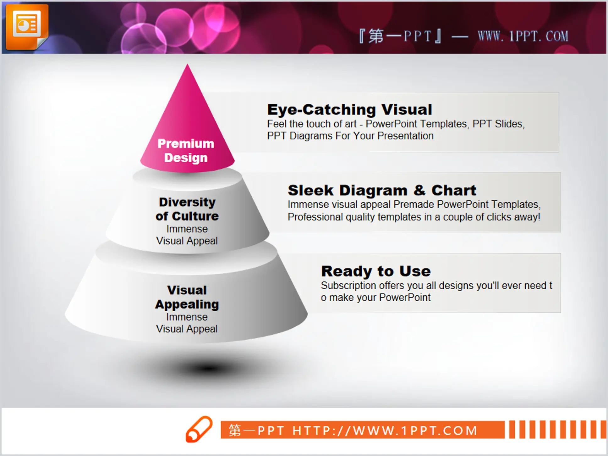 Exquisite tapered hierarchical relationship PowerPoint chart download