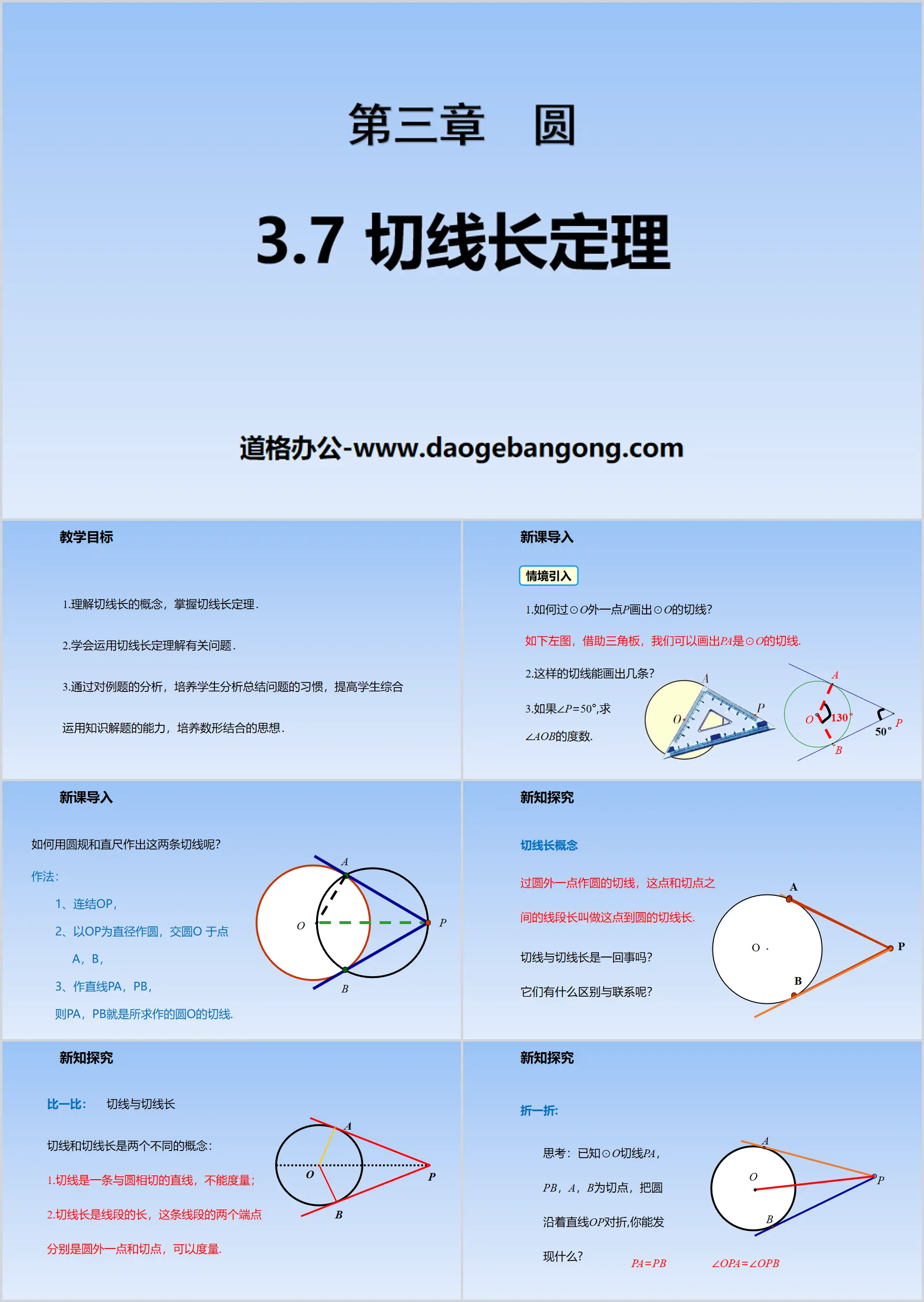 《切線長定理》圓PPT