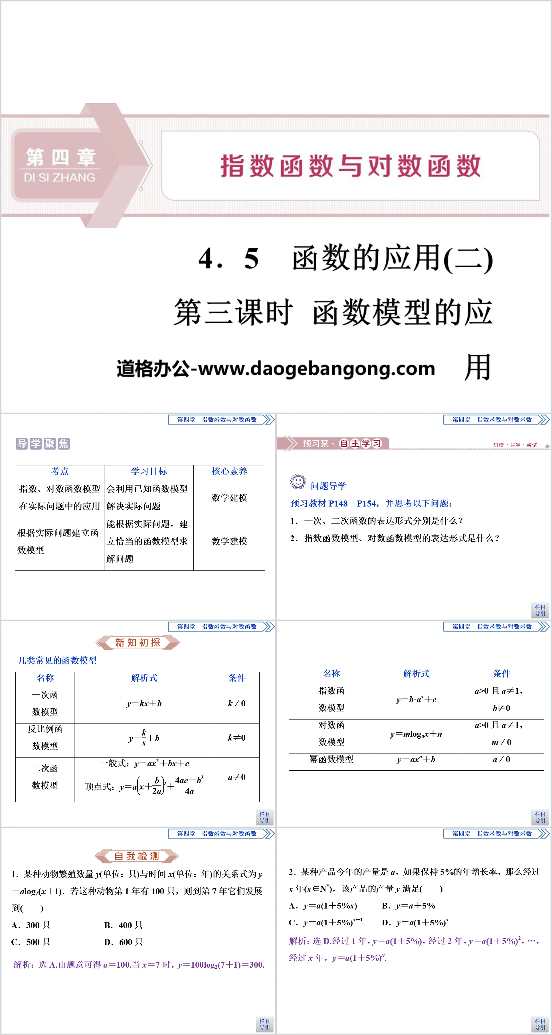 "Application of Functions" Exponential function and logarithmic function PPT (Application of function model in the third lesson)