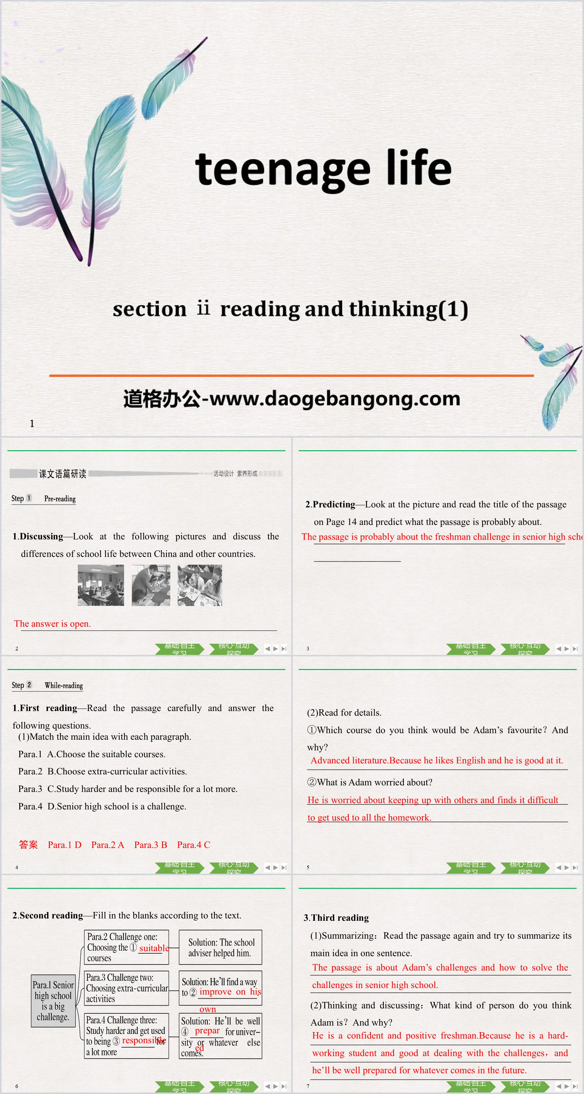 《Teenage Life》Reading and Thinking PPT
