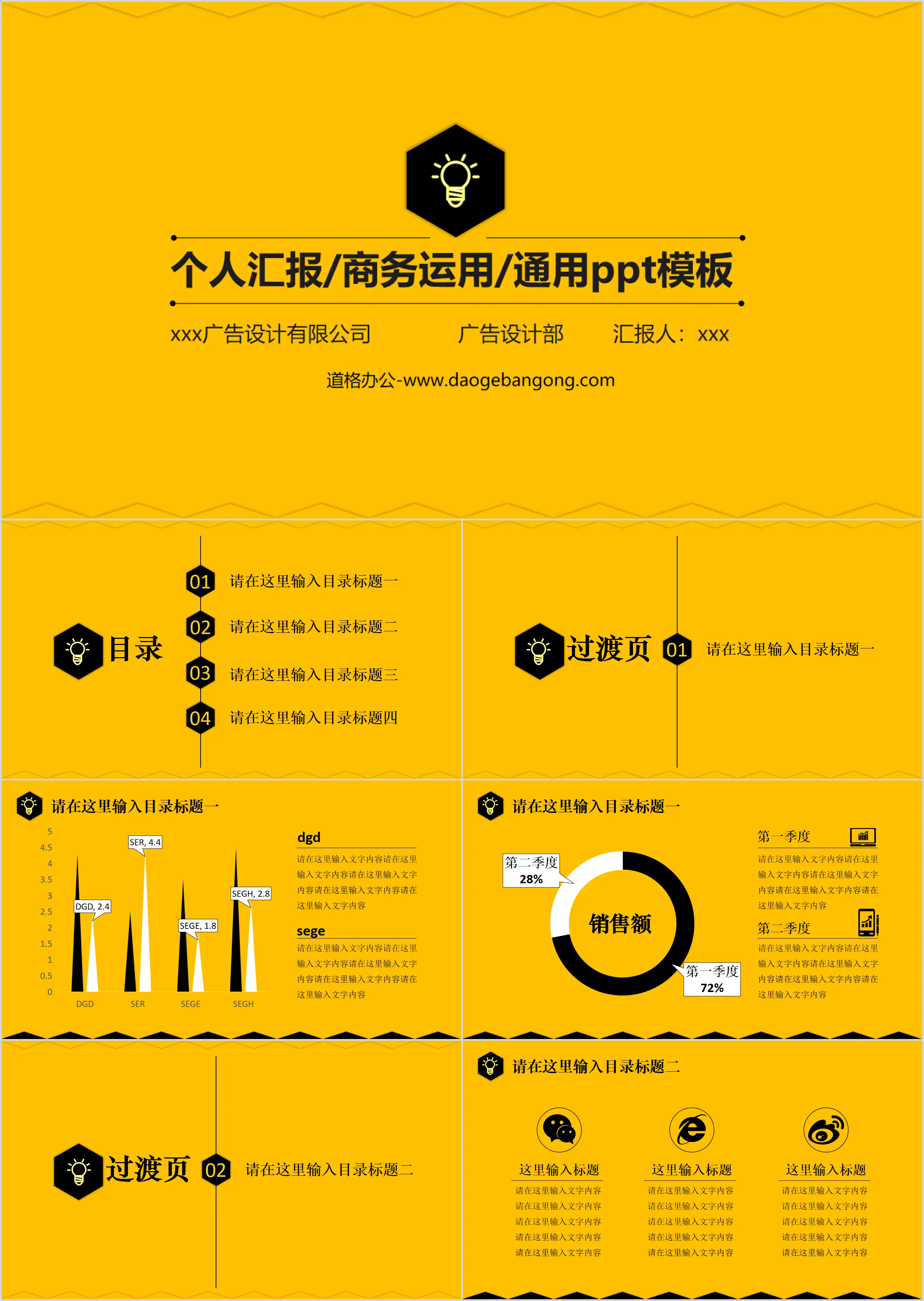 Yellow concise work report PPT template