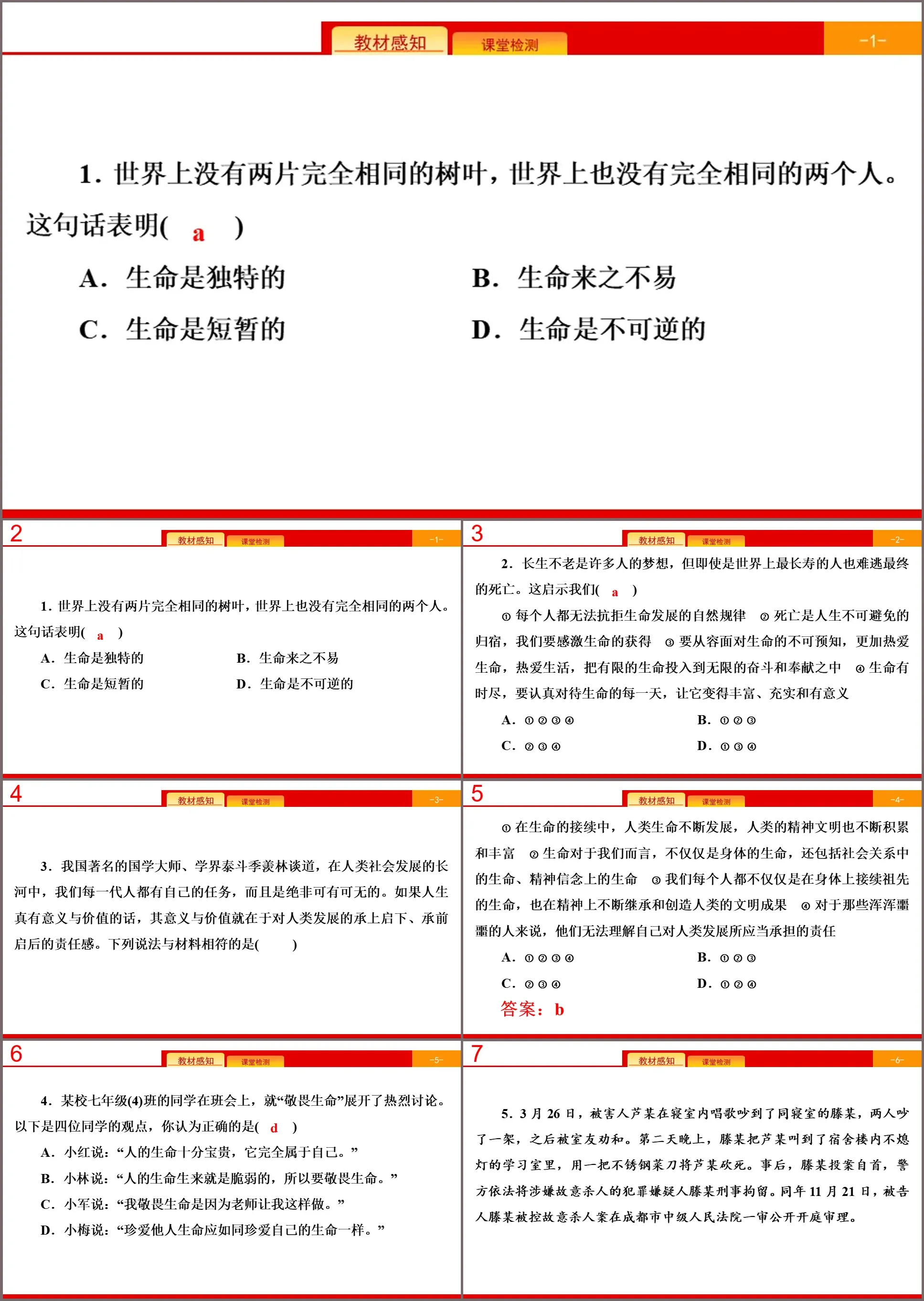 《探问生命》生命的思考PPT(综合练习)