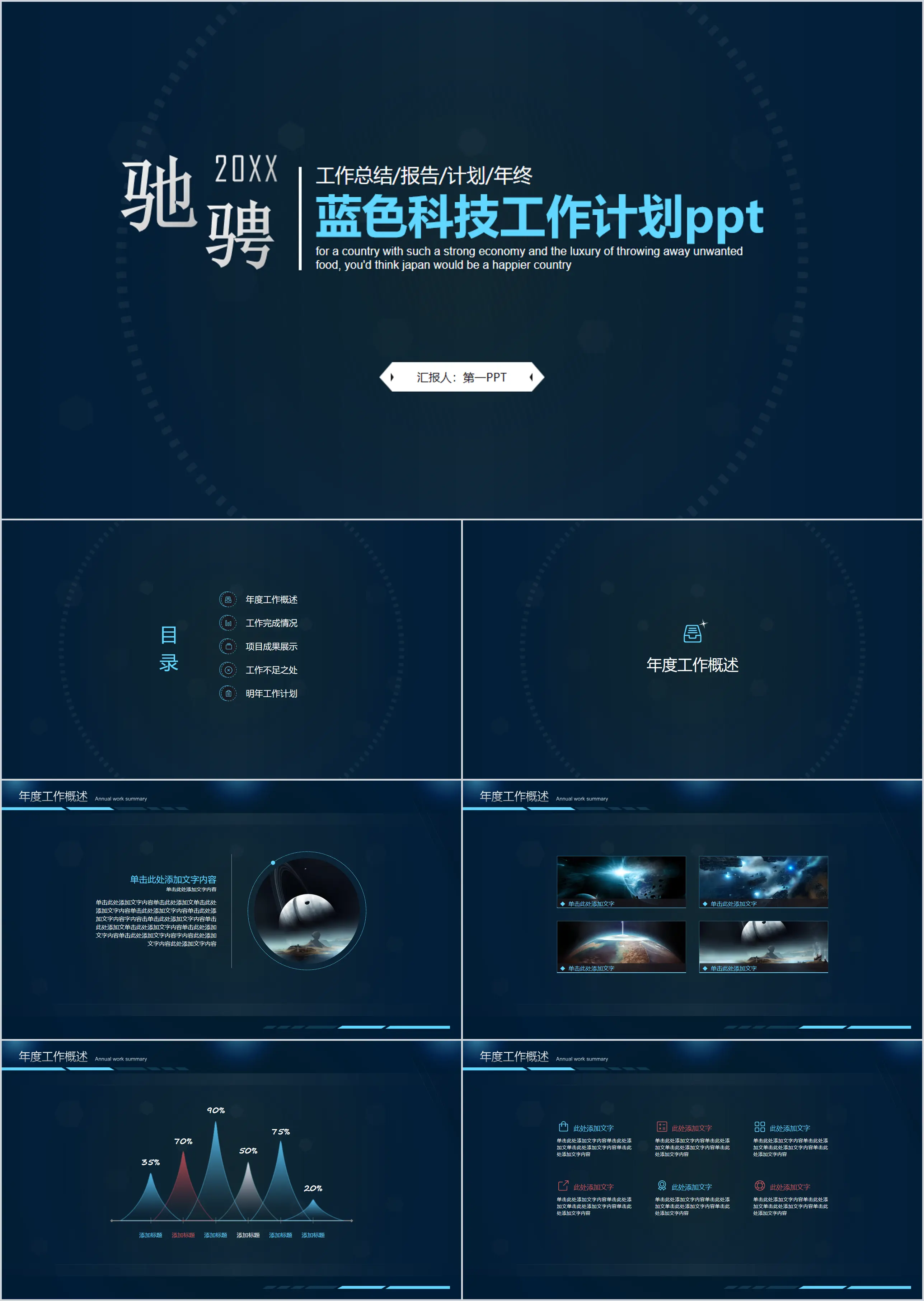 简洁动态蓝色科技行业工作计划PPT模板