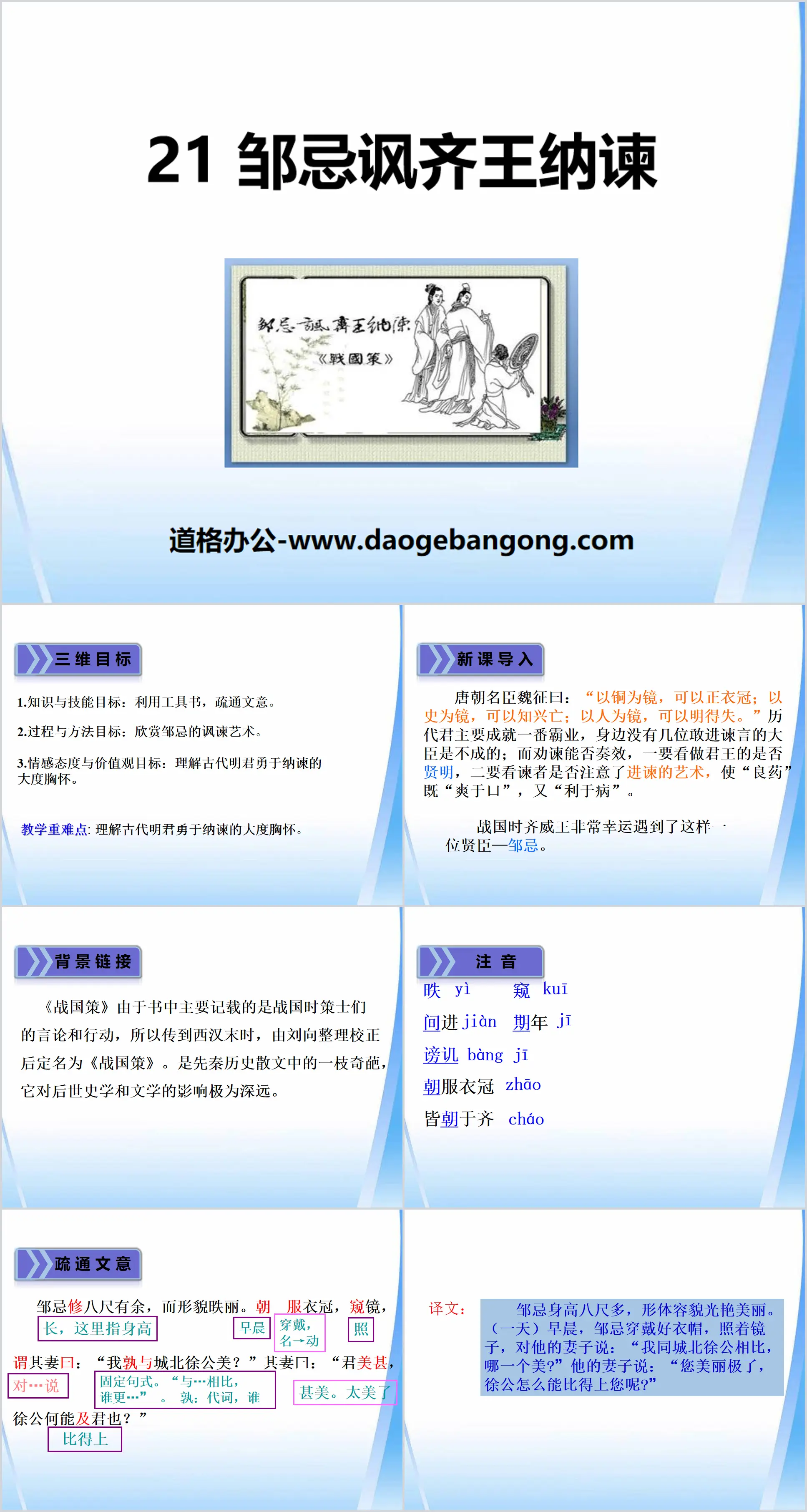 "Zou Ji satirizes the King of Qi and accepts remonstrance" PPT free download