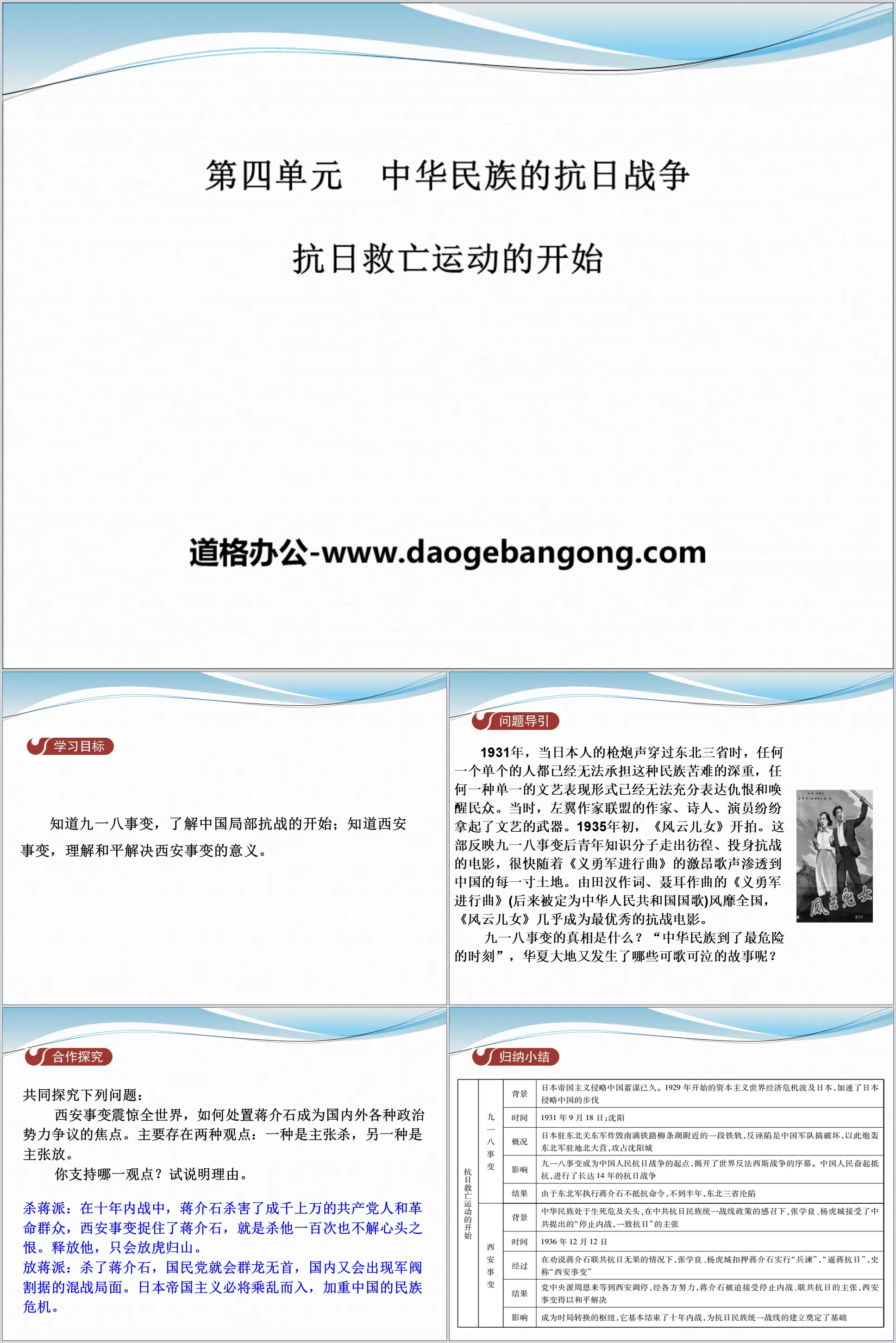 Cours PPT « Le début du mouvement antijaponais et du salut national » sur la guerre antijaponaise de la nation chinoise