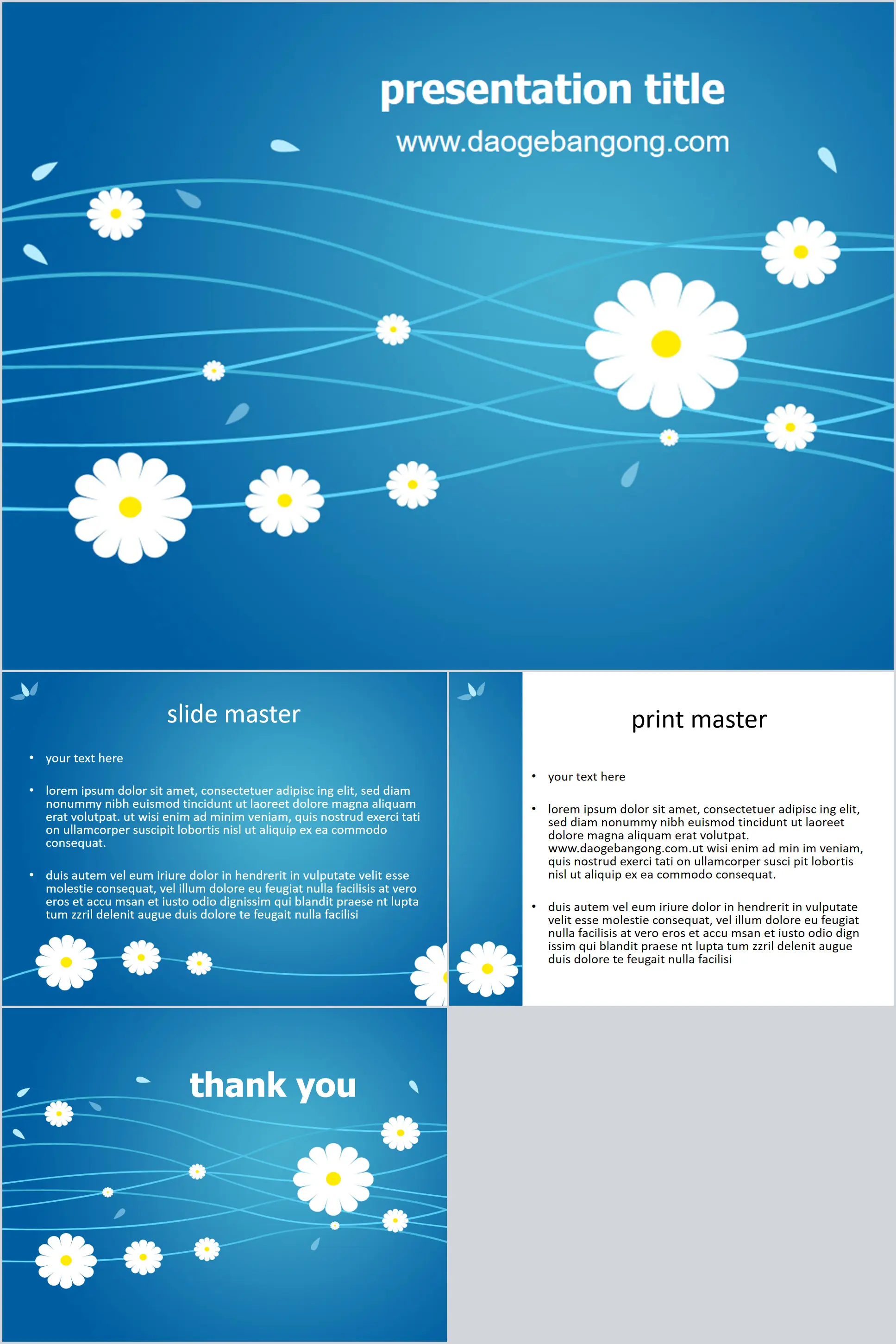 Fresh and simple blue flower slide template download