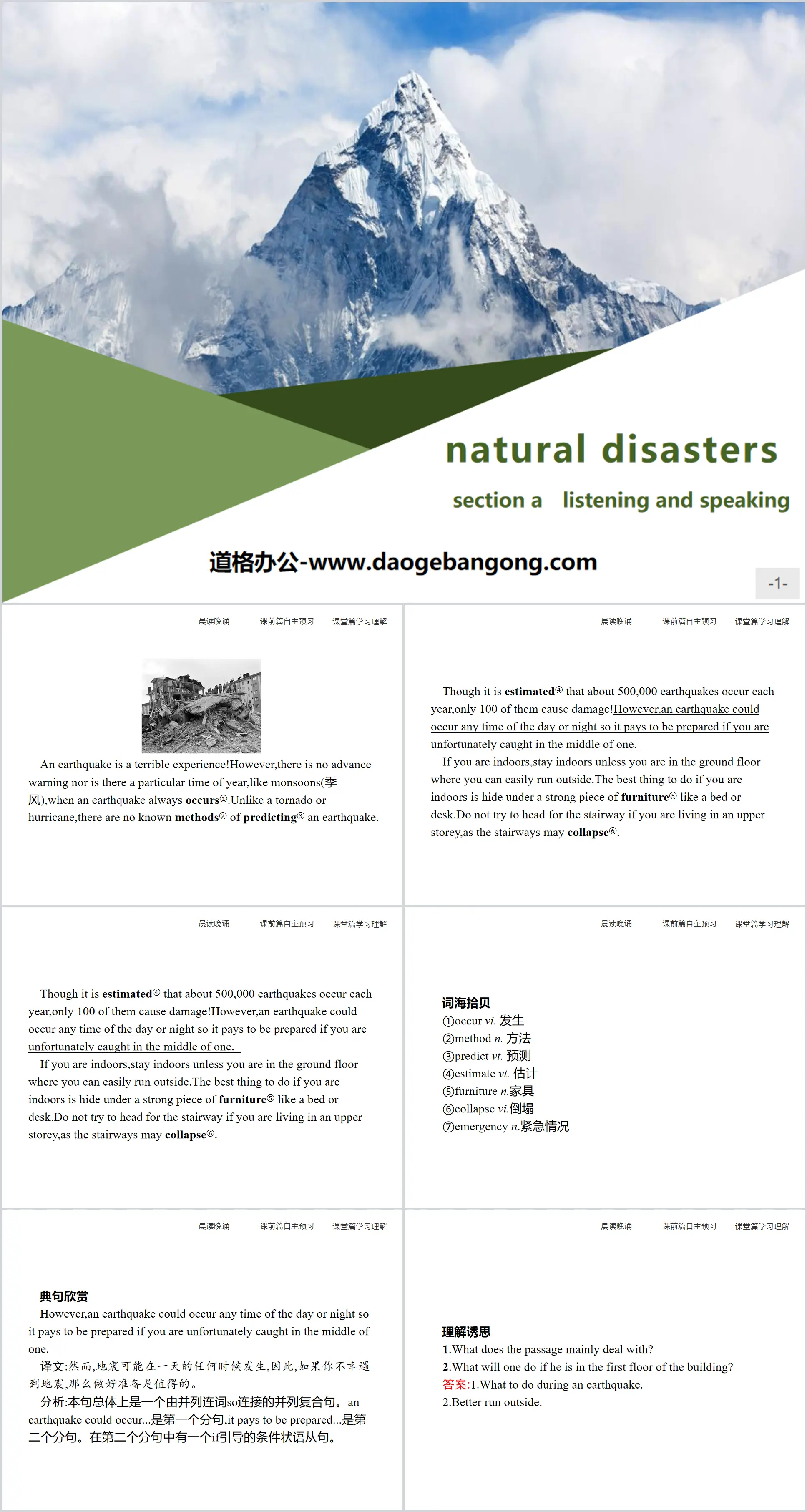 Présentation PowerPoint « Catastrophes naturelles » : écouter et parler