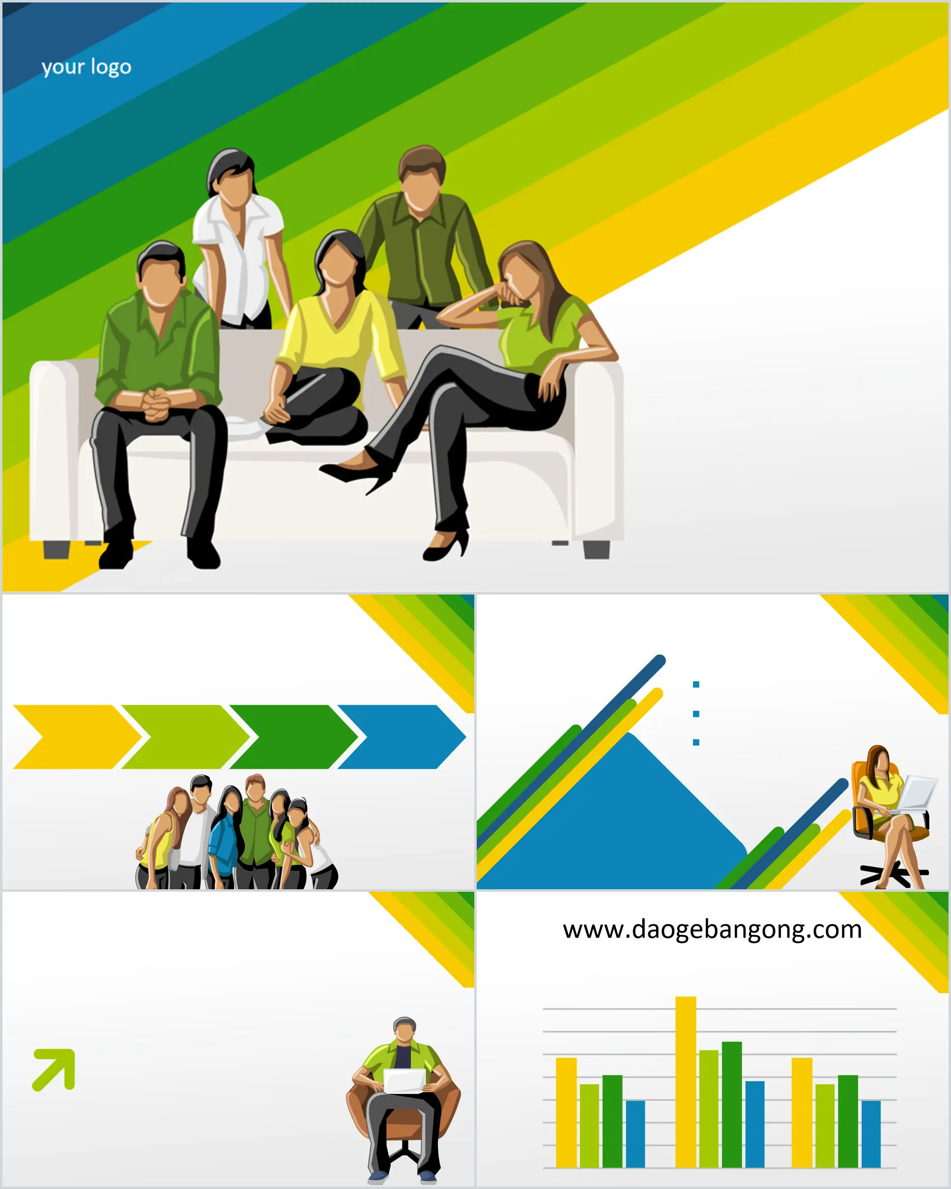 Cartoon business teamwork PowerPoint template download