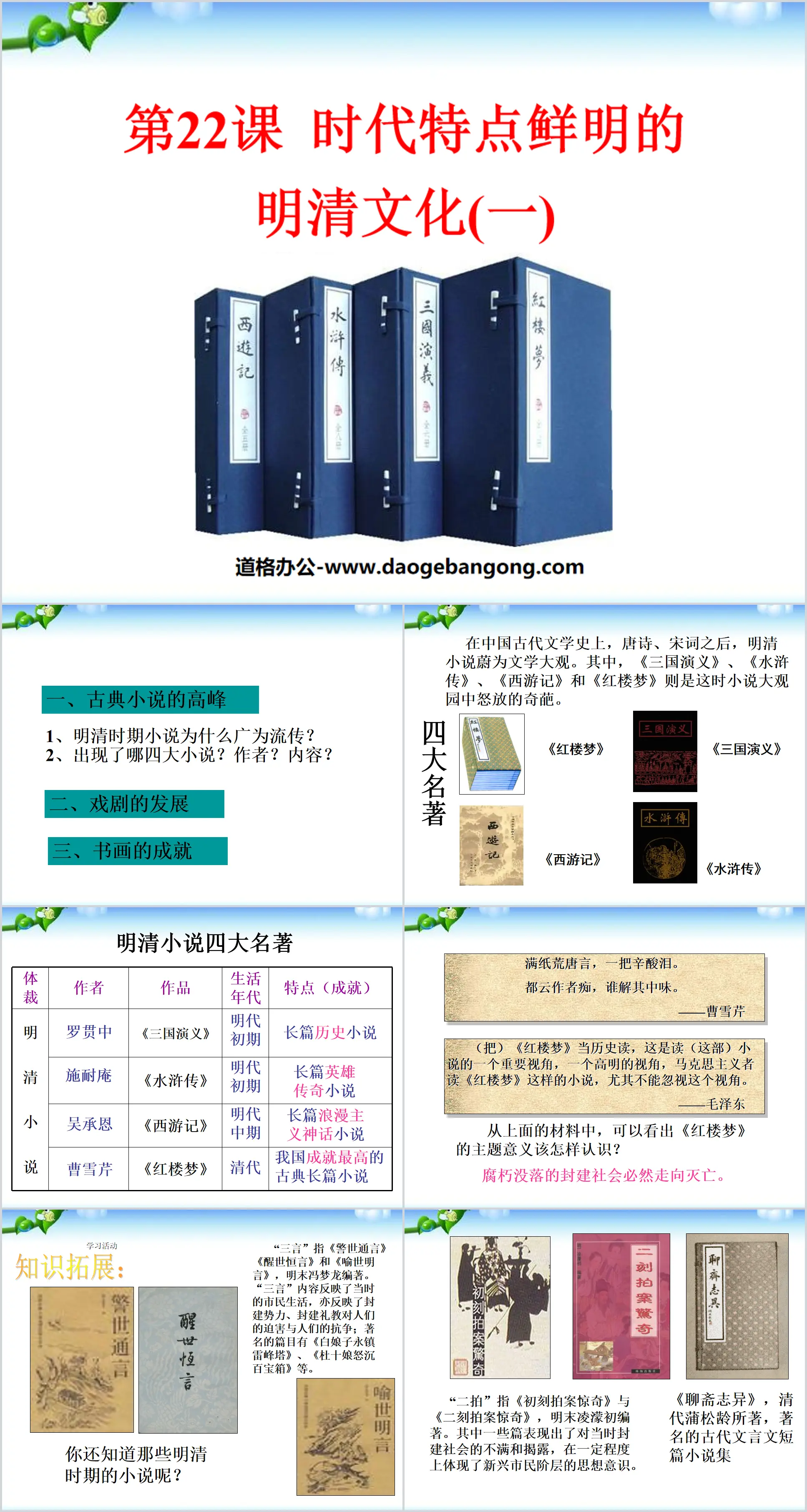 "The Culture of the Ming and Qing Dynasties with Distinctive Characteristics of the Era" PPT courseware on the consolidation of a unified multi-ethnic country and the crisis of society