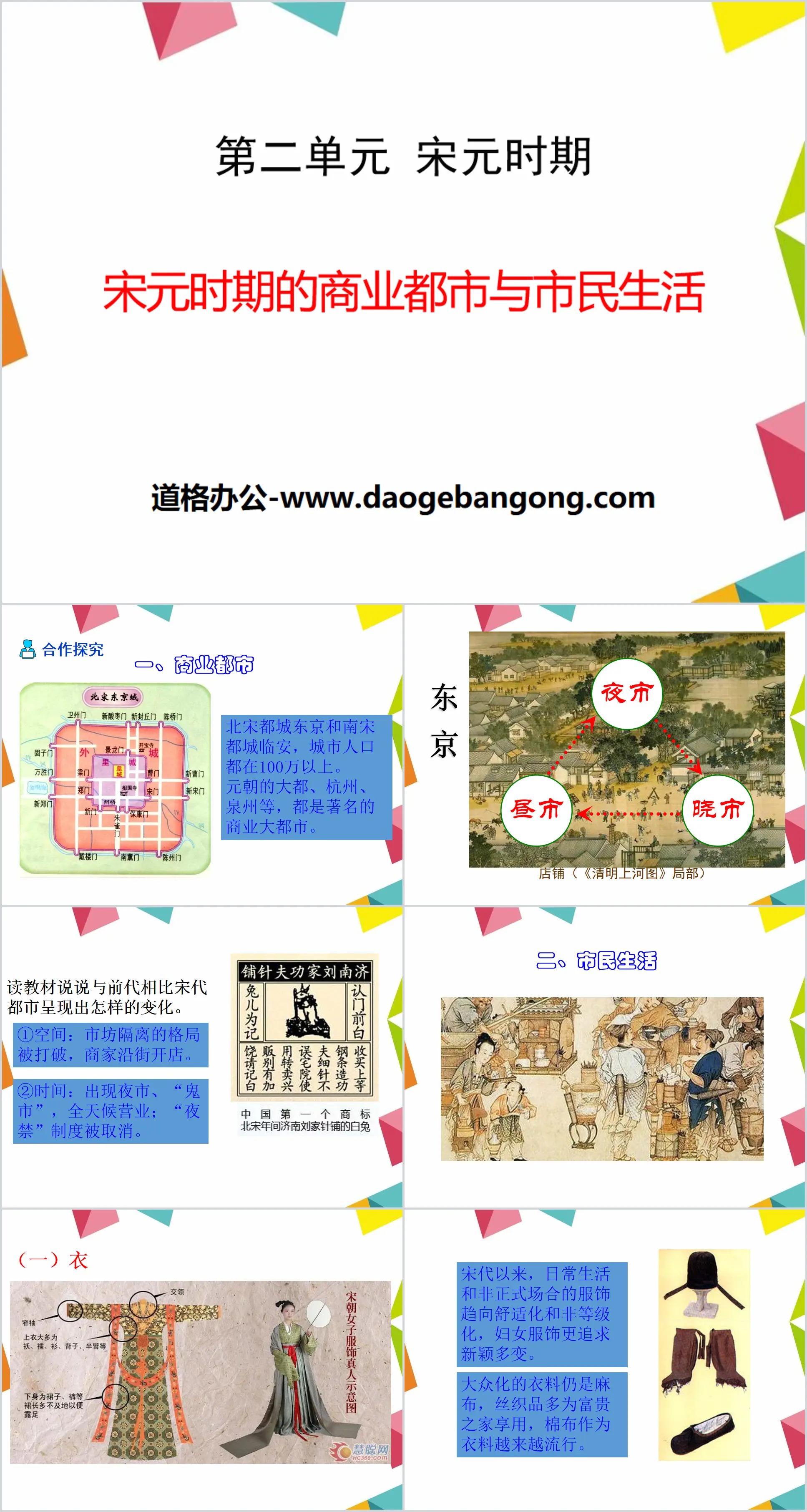 "Commercial Cities and Citizen Life in the Song and Yuan Dynasties" PPT courseware during the Song and Yuan Dynasties