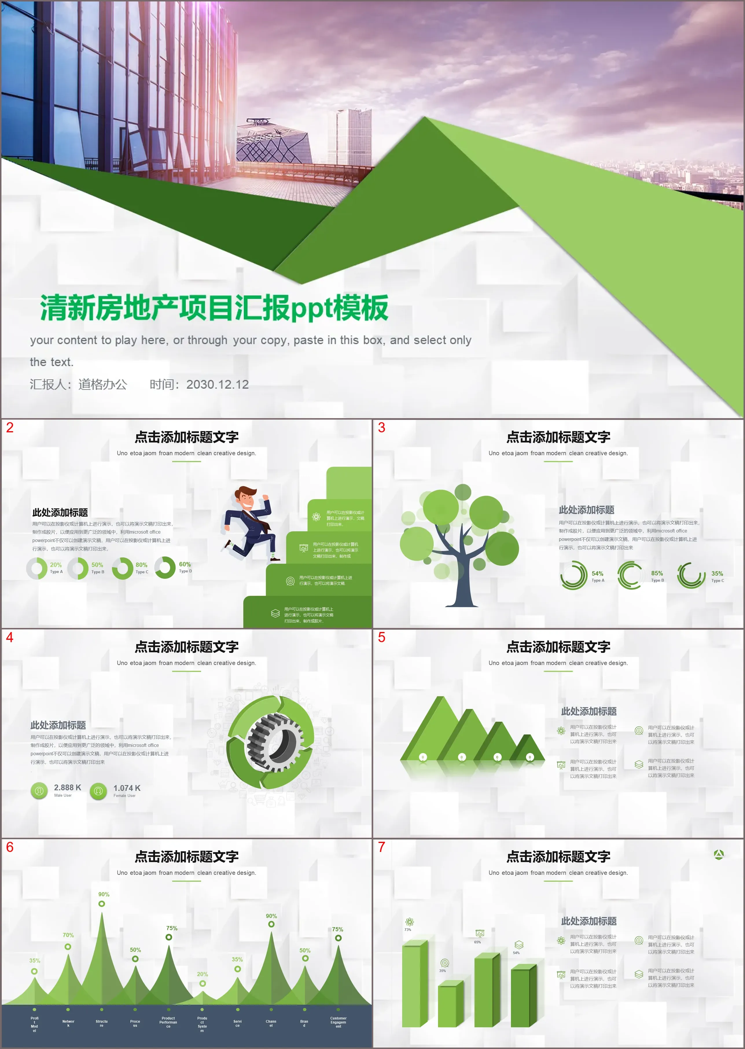 Real estate project report PPT template with real estate construction background