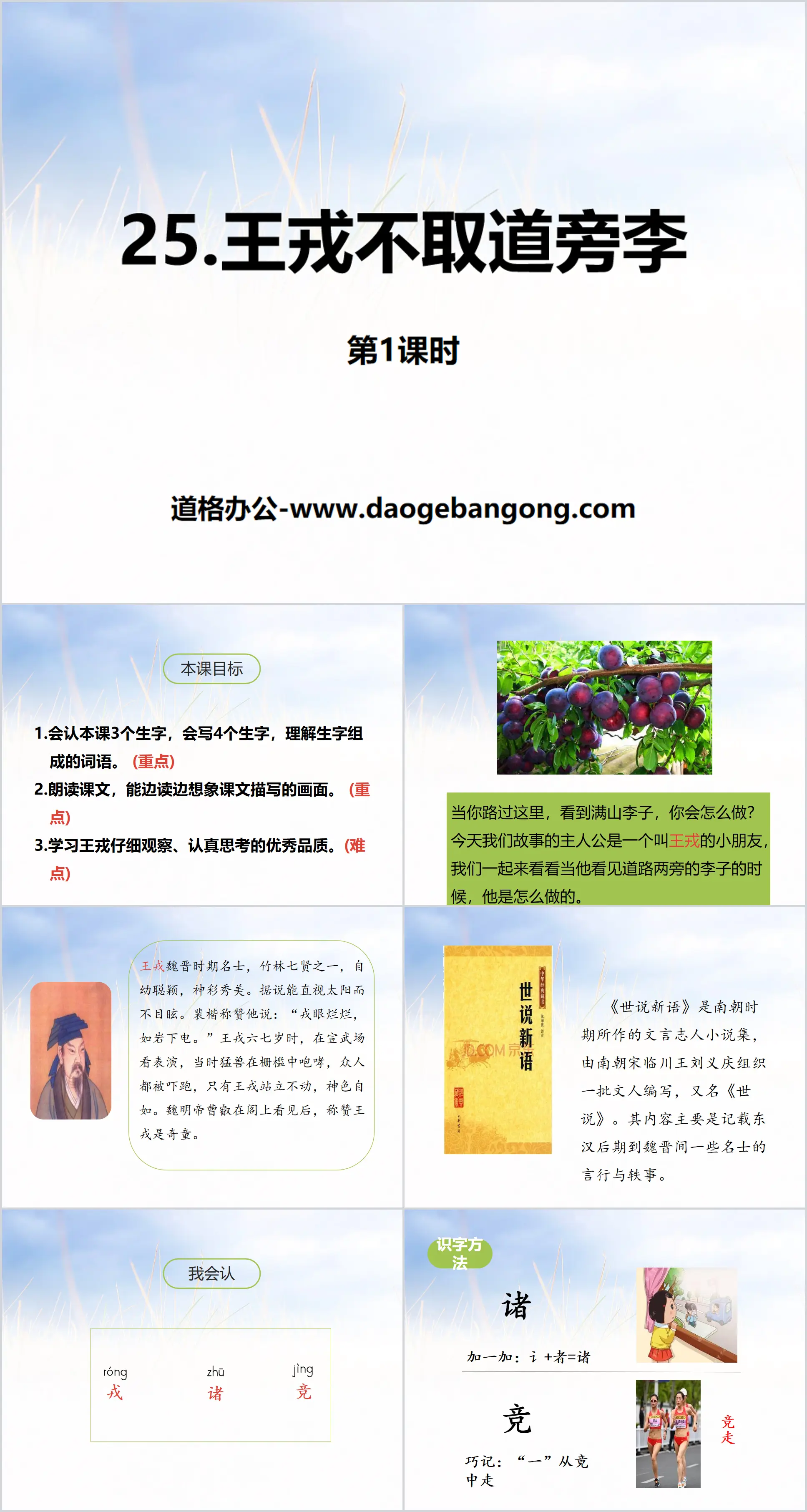 PPT courseware for the first lesson of "Wang Rong does not follow the road"