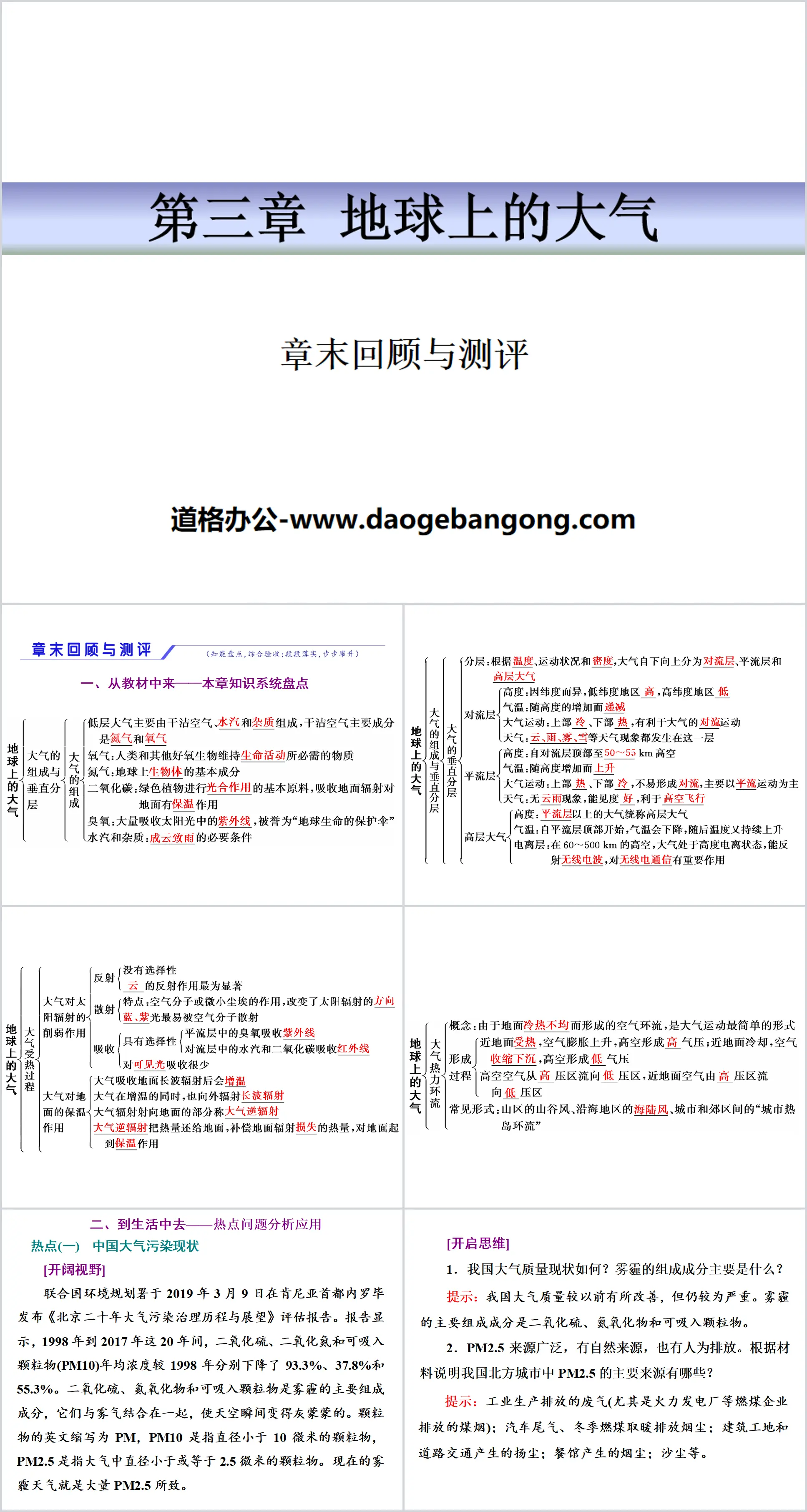 《章末回顾与测评》地球上的大气PPT
