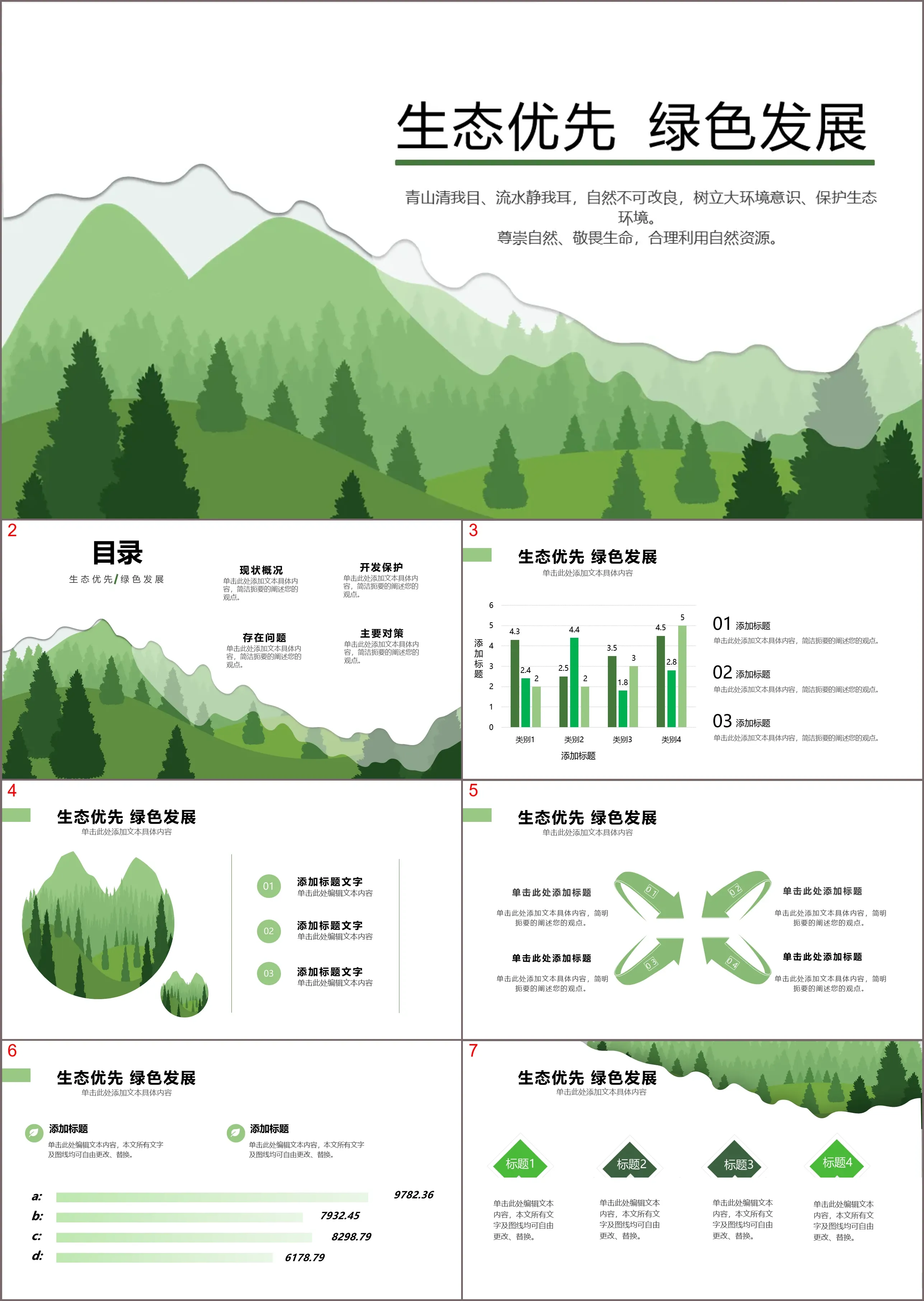 Montagnes vertes et arbres silhouette fond écologie priorité développement vert modèle PPT télécharger