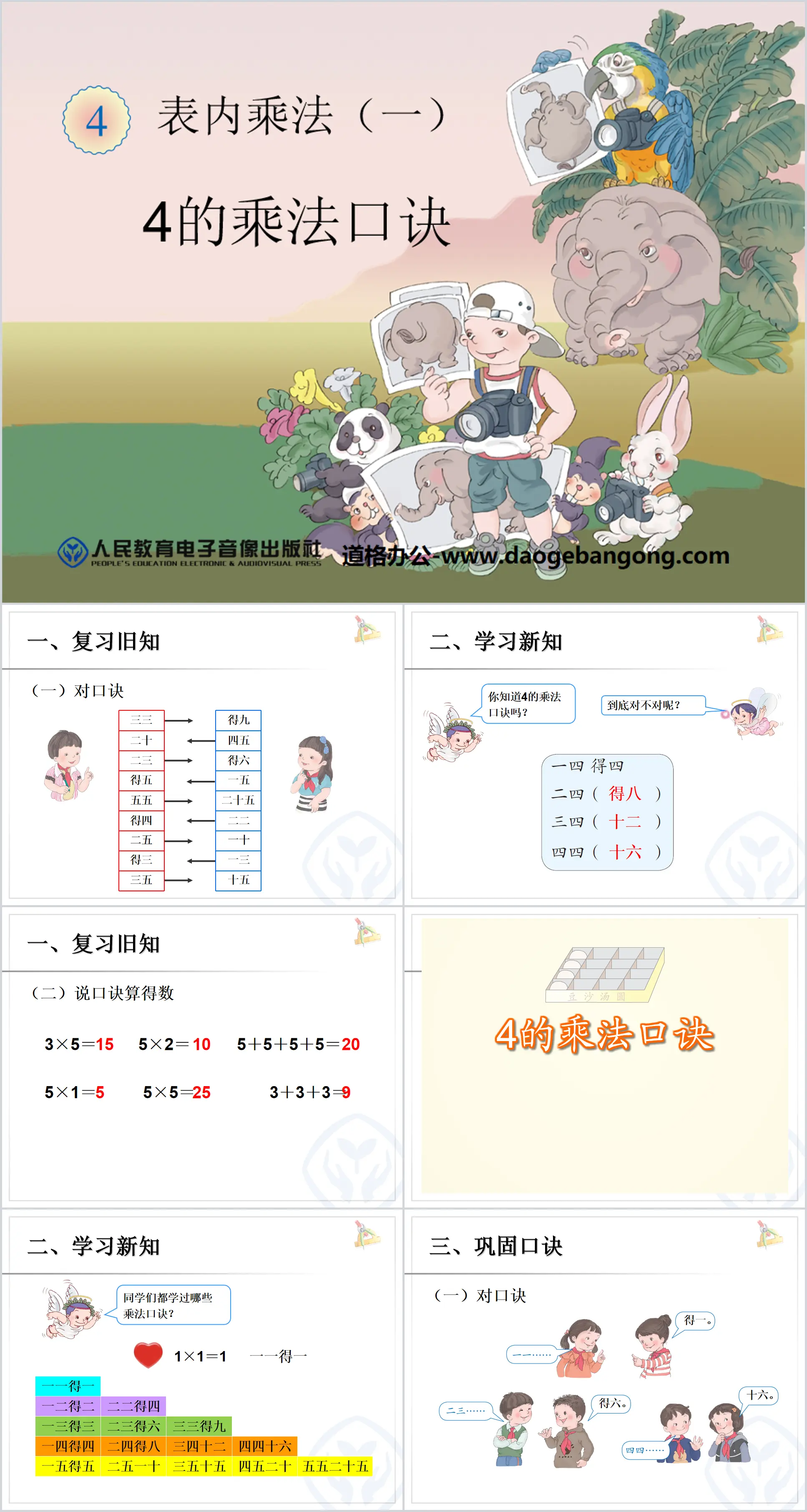 "Table de multiplication de 4" Didacticiel PPT pour la multiplication dans les tables