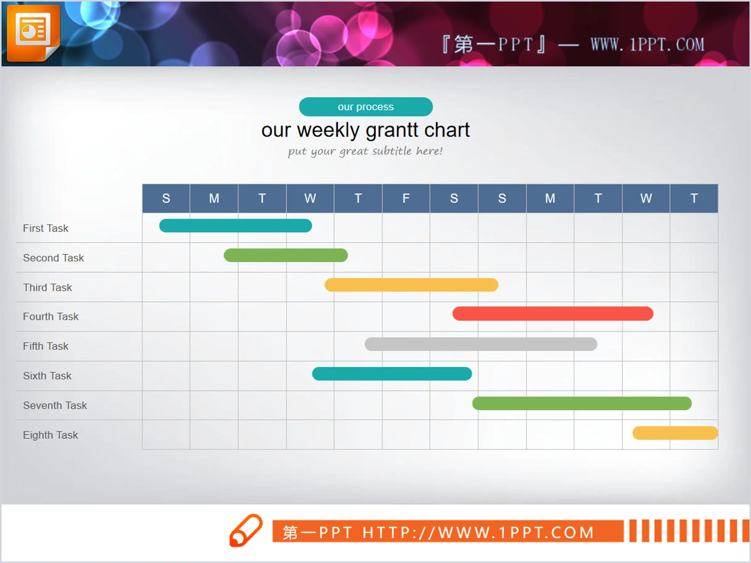 Colorful flat work progress PPT Gantt chart