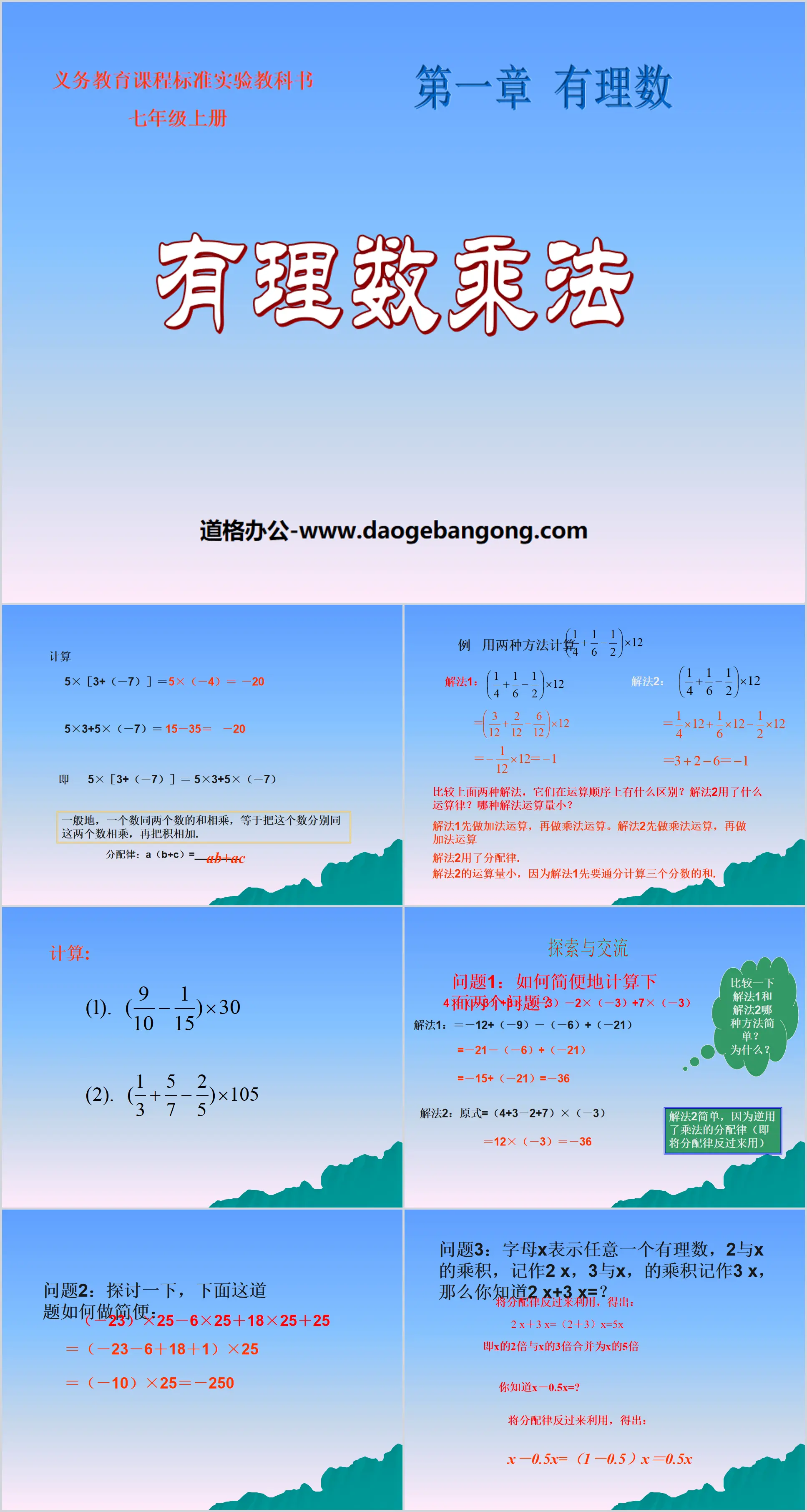 "Multiplication of Rational Numbers" Rational Numbers PPT Courseware