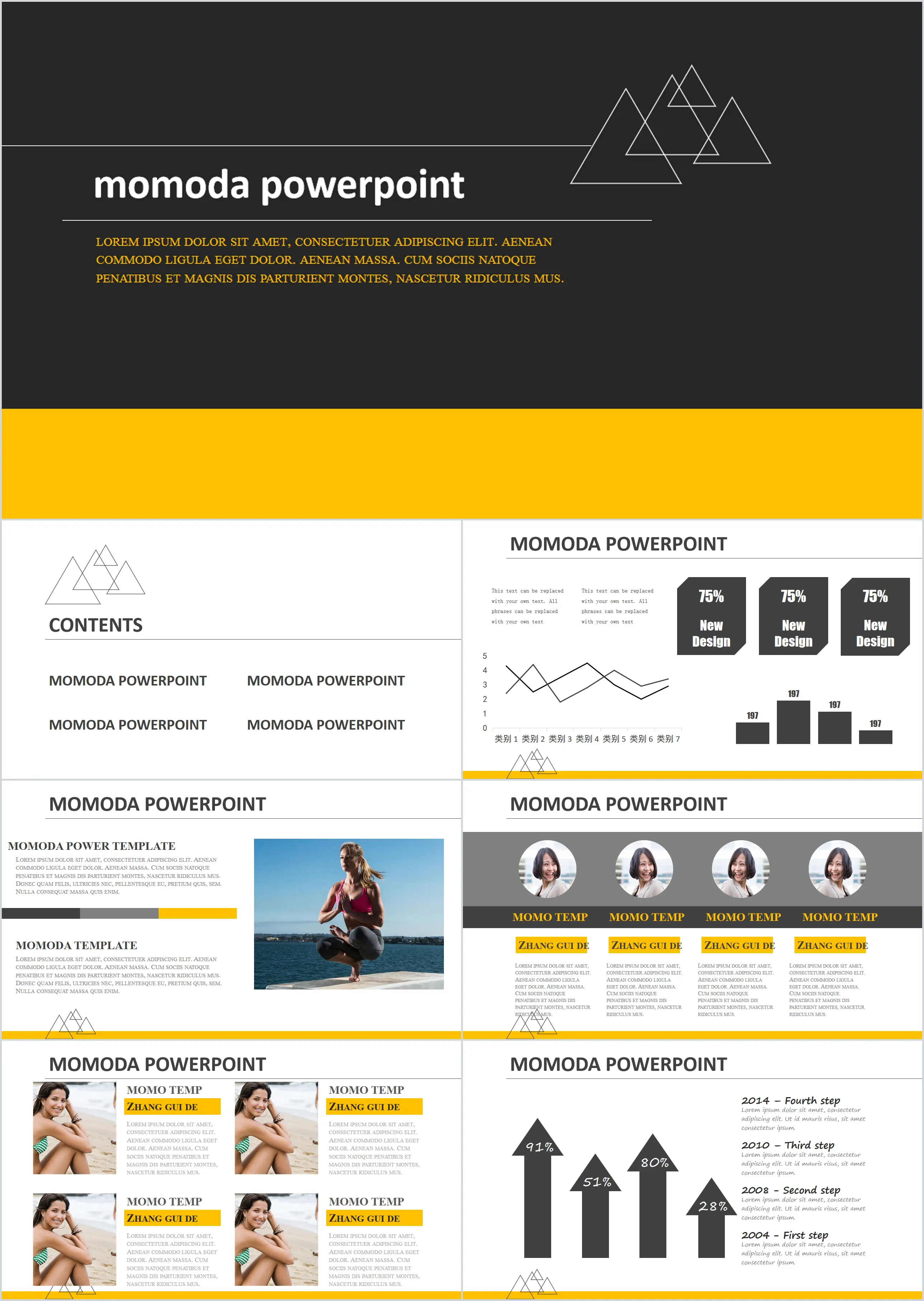 Modèle PPT de style européen et américain assorti aux couleurs noir et jaune