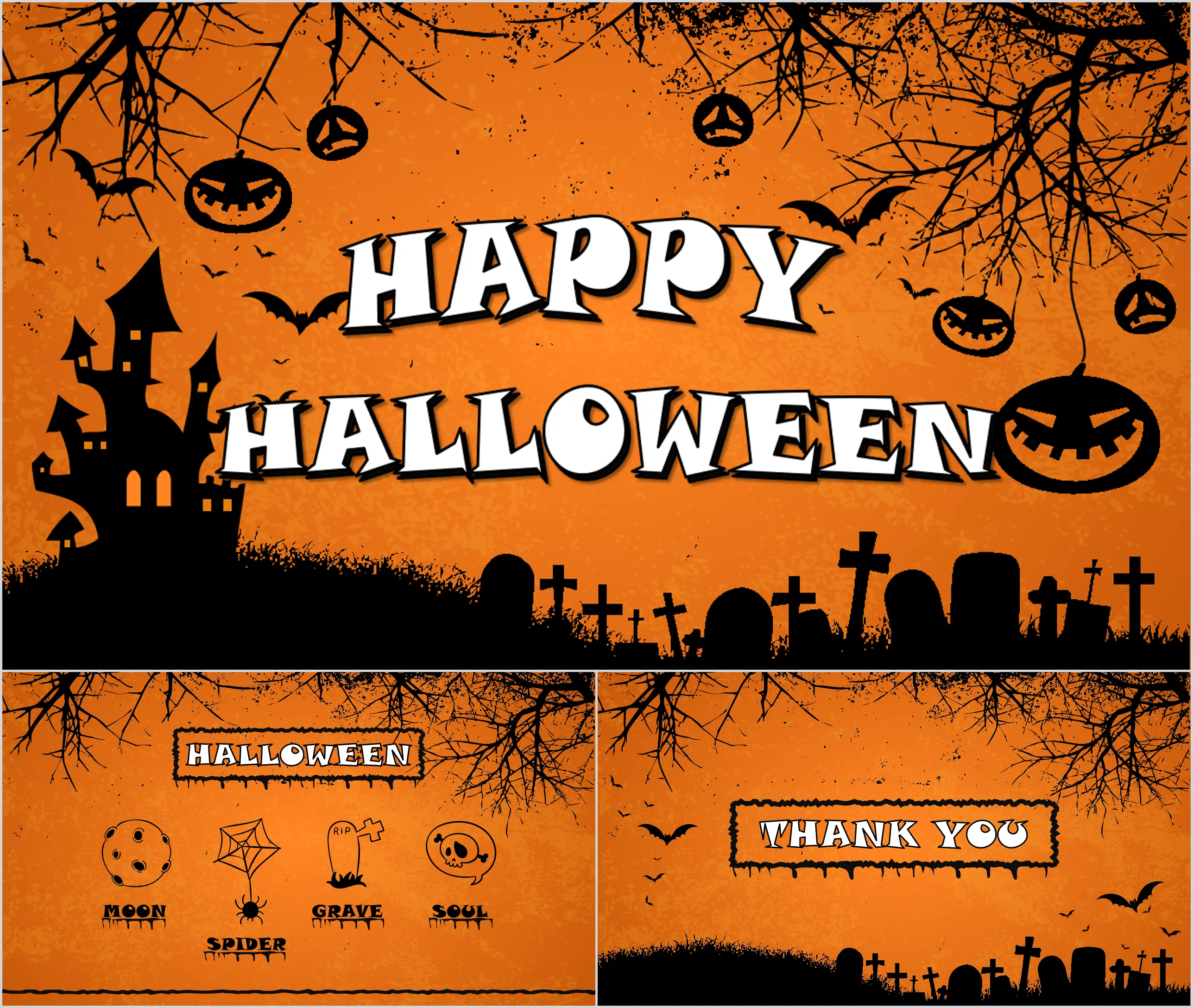 Black and yellow with happy Halloween PPT template