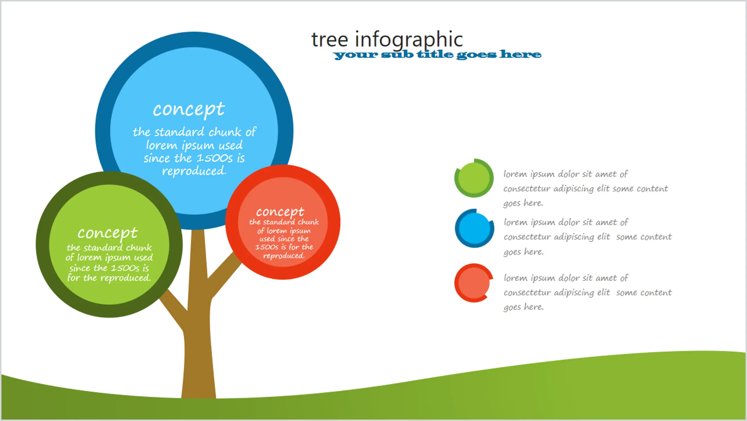 Graphiques PPT sous forme d'arbre avec liste de trois éléments