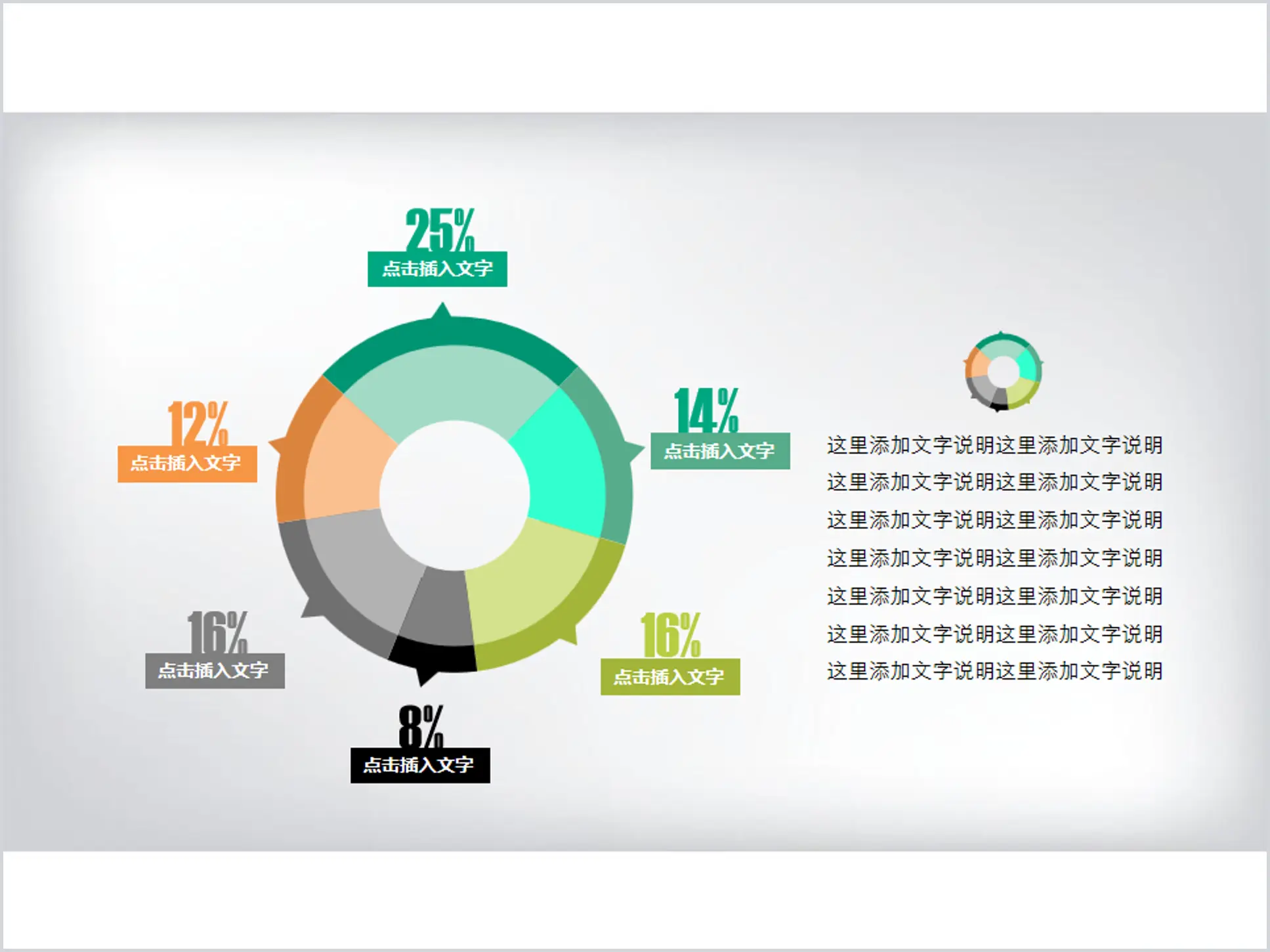 Diagramme circulaire proportionnel à anneaux colorés - Matériel PPT