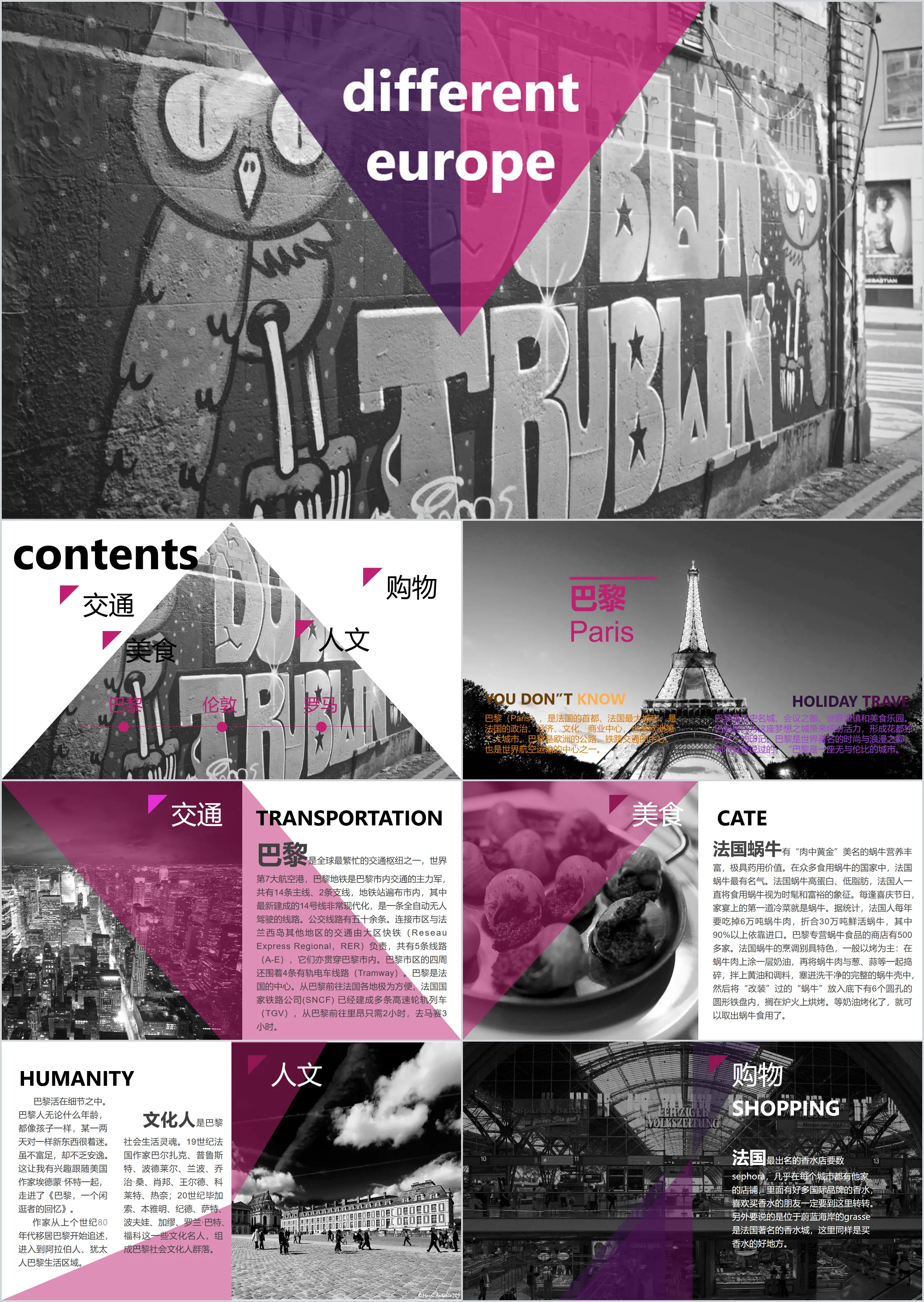 European travel city introduction PPT template