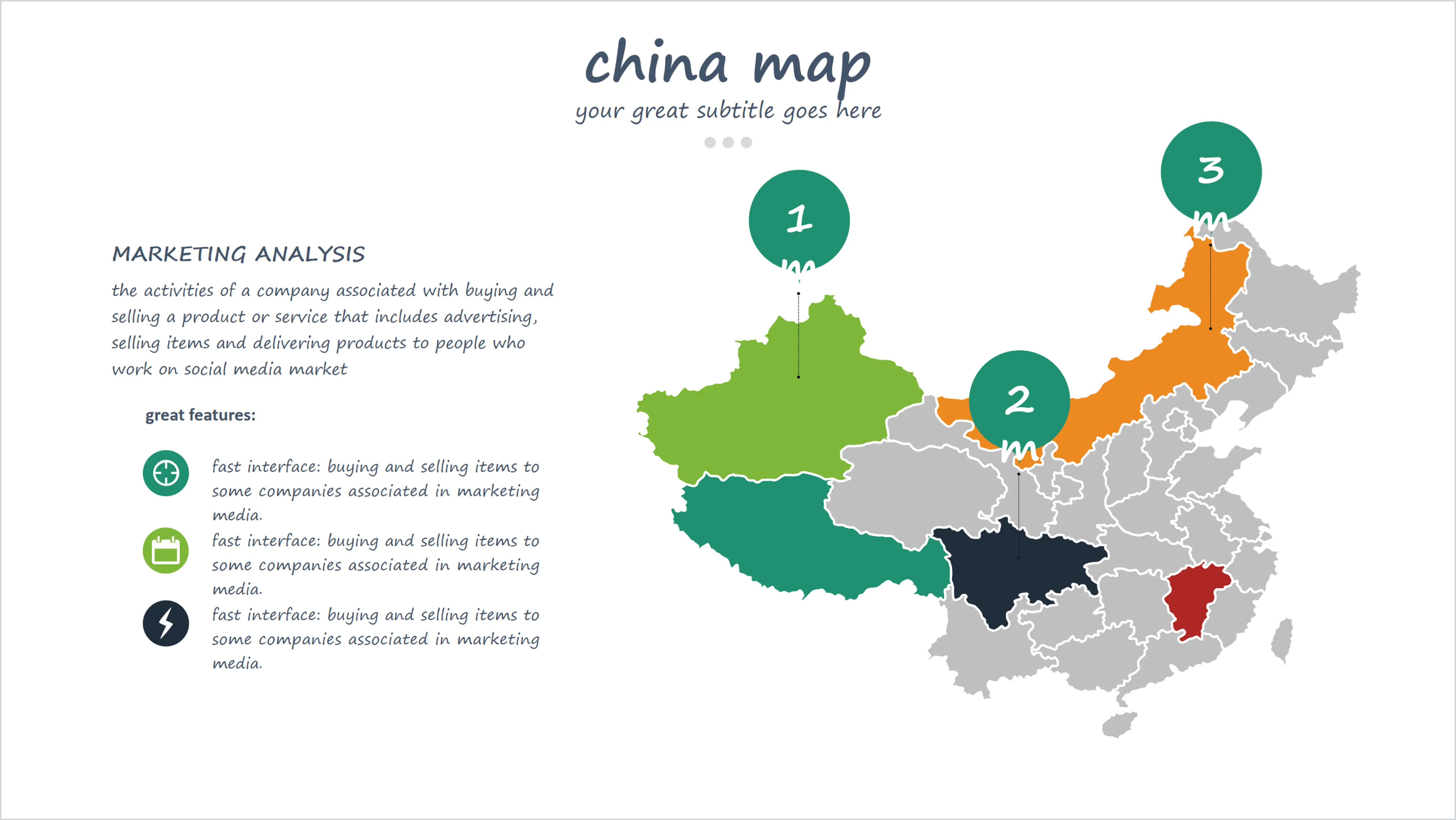 Editable color China map PPT material