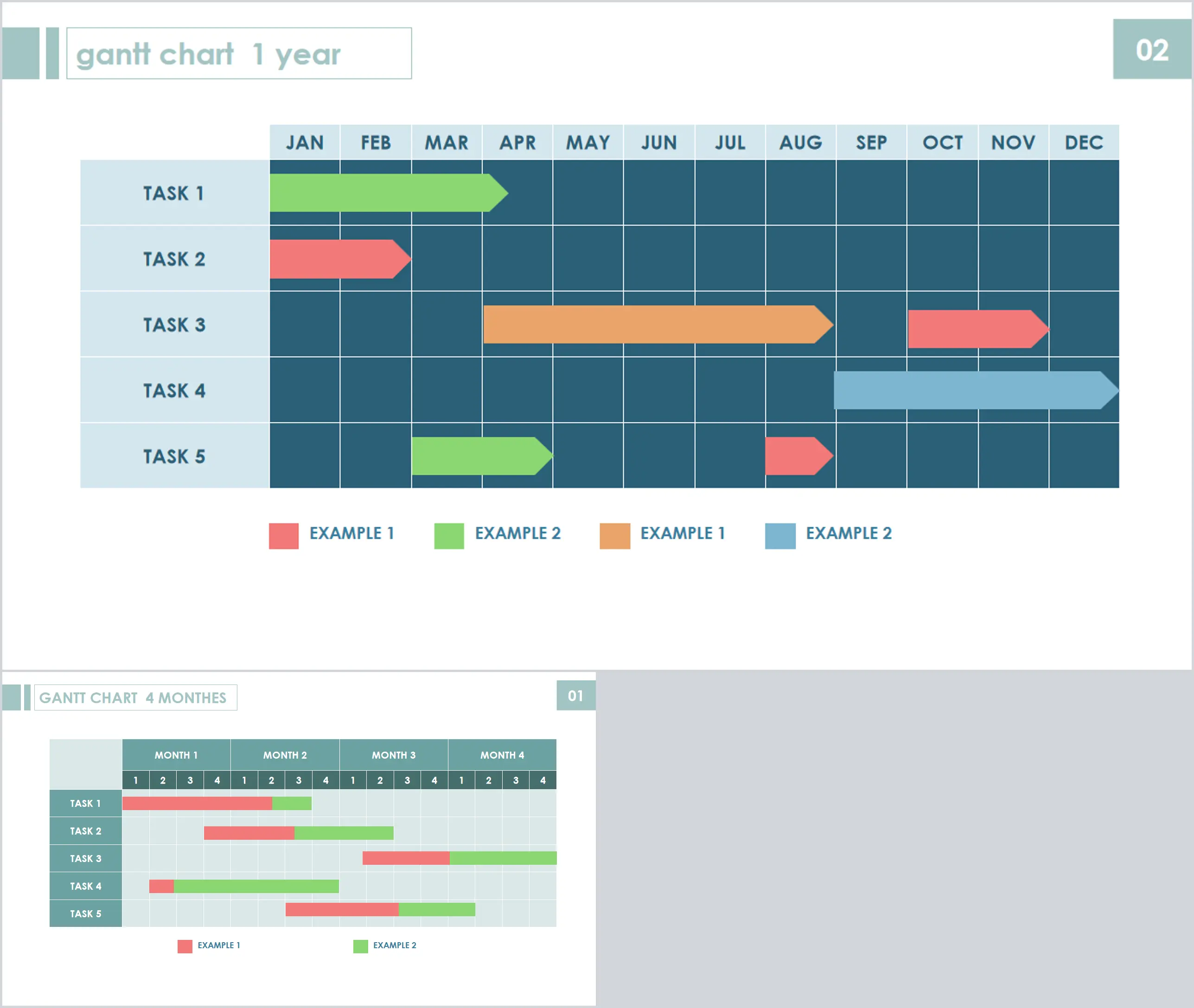 Modèle PPT de diagramme de Gantt sur un an et douze mois