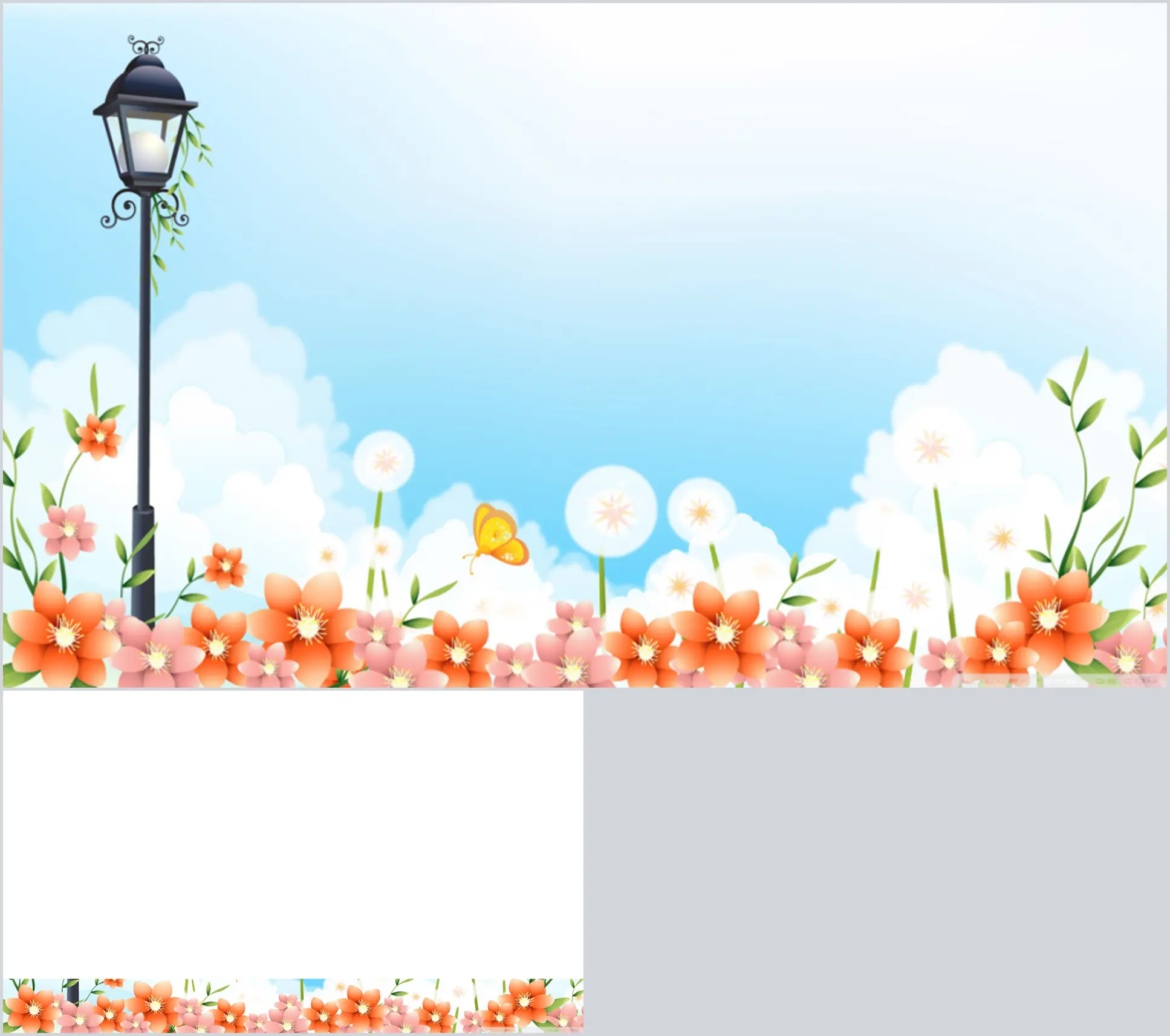 Beautiful blue sky and white clouds flowers PPT background picture