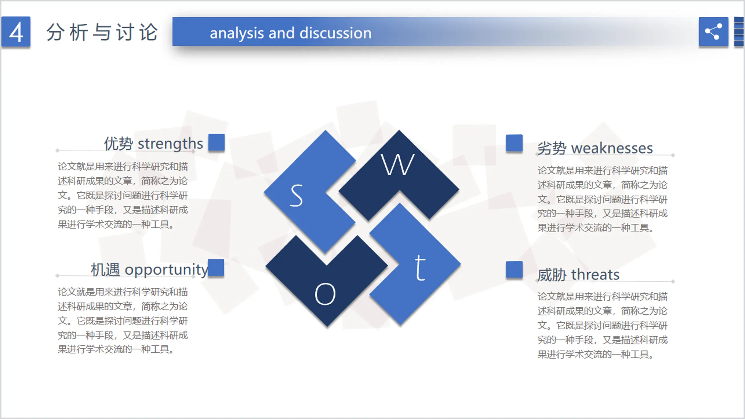 藍色清新SWOT分析PPT模板