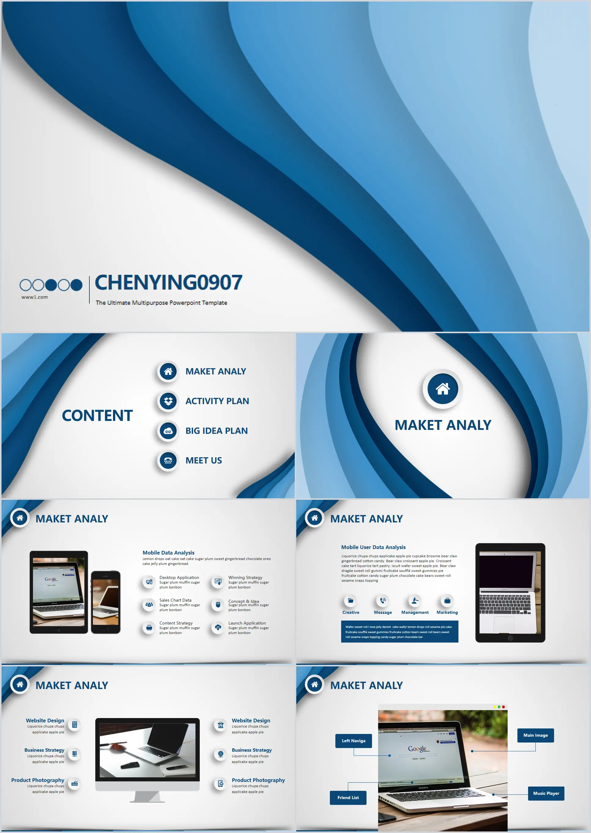 Gradient blue stripe business general PPT template