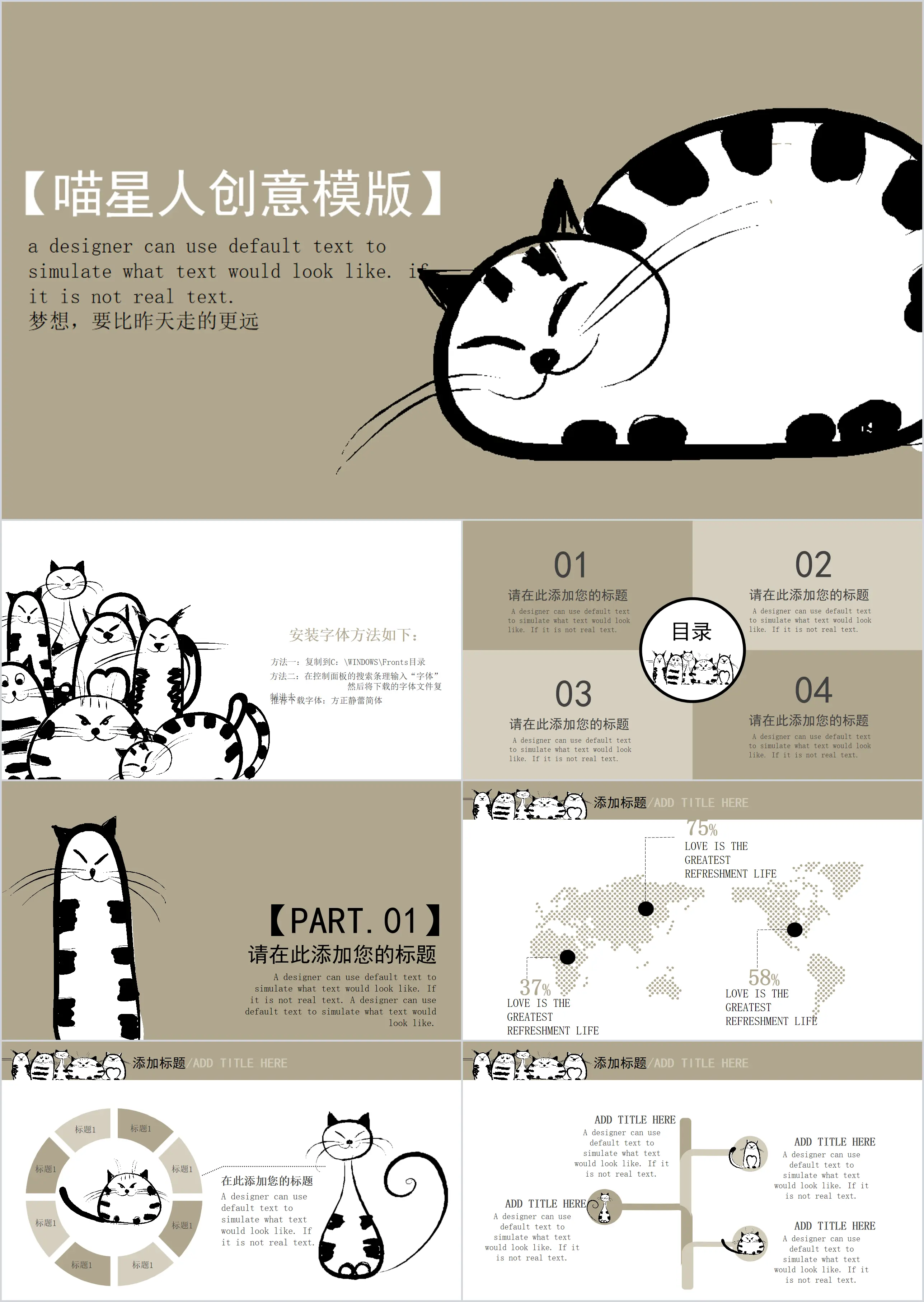 Cute cat kitten meow star person PPT template