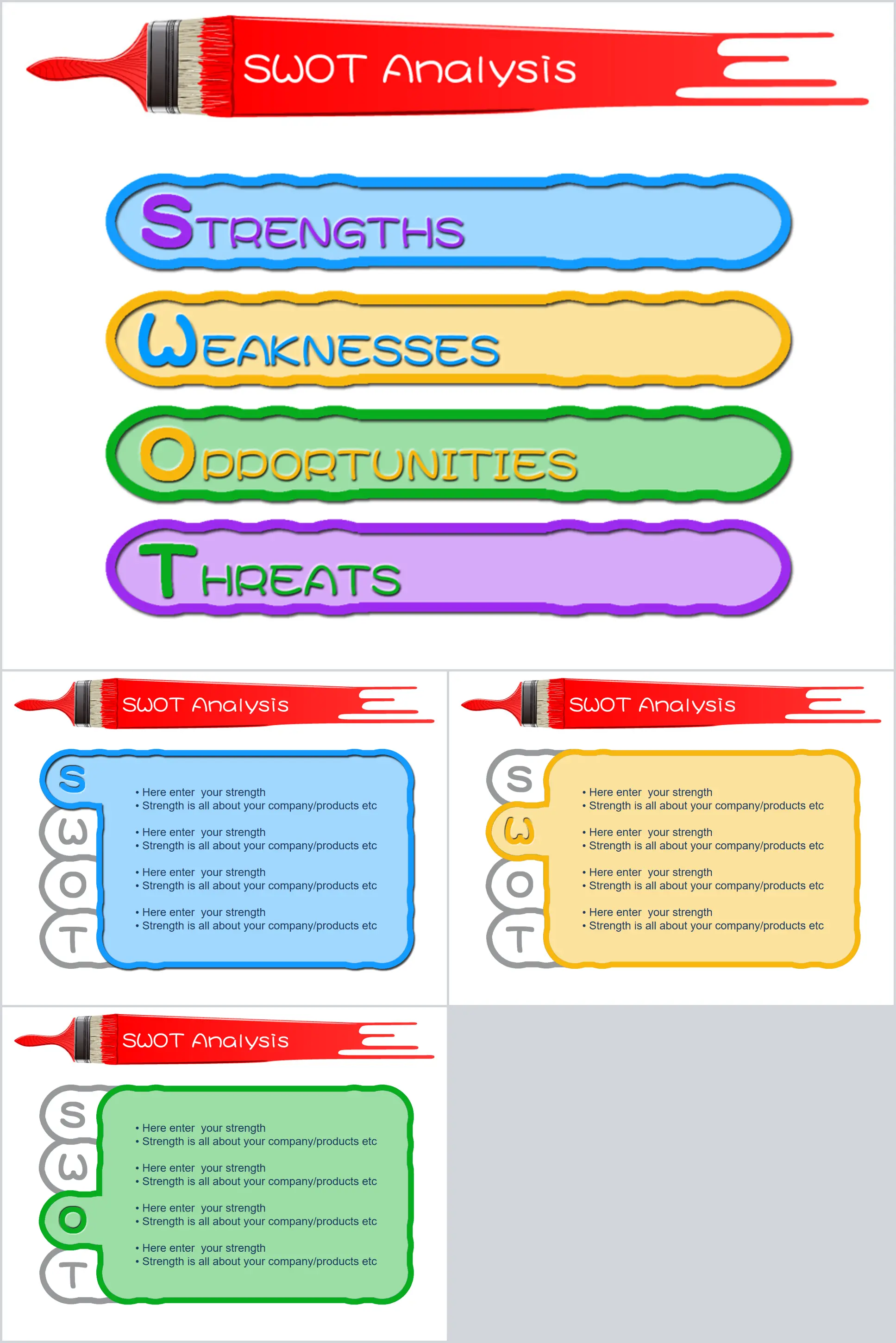 油漆刷SWOT分析幻灯片模板
