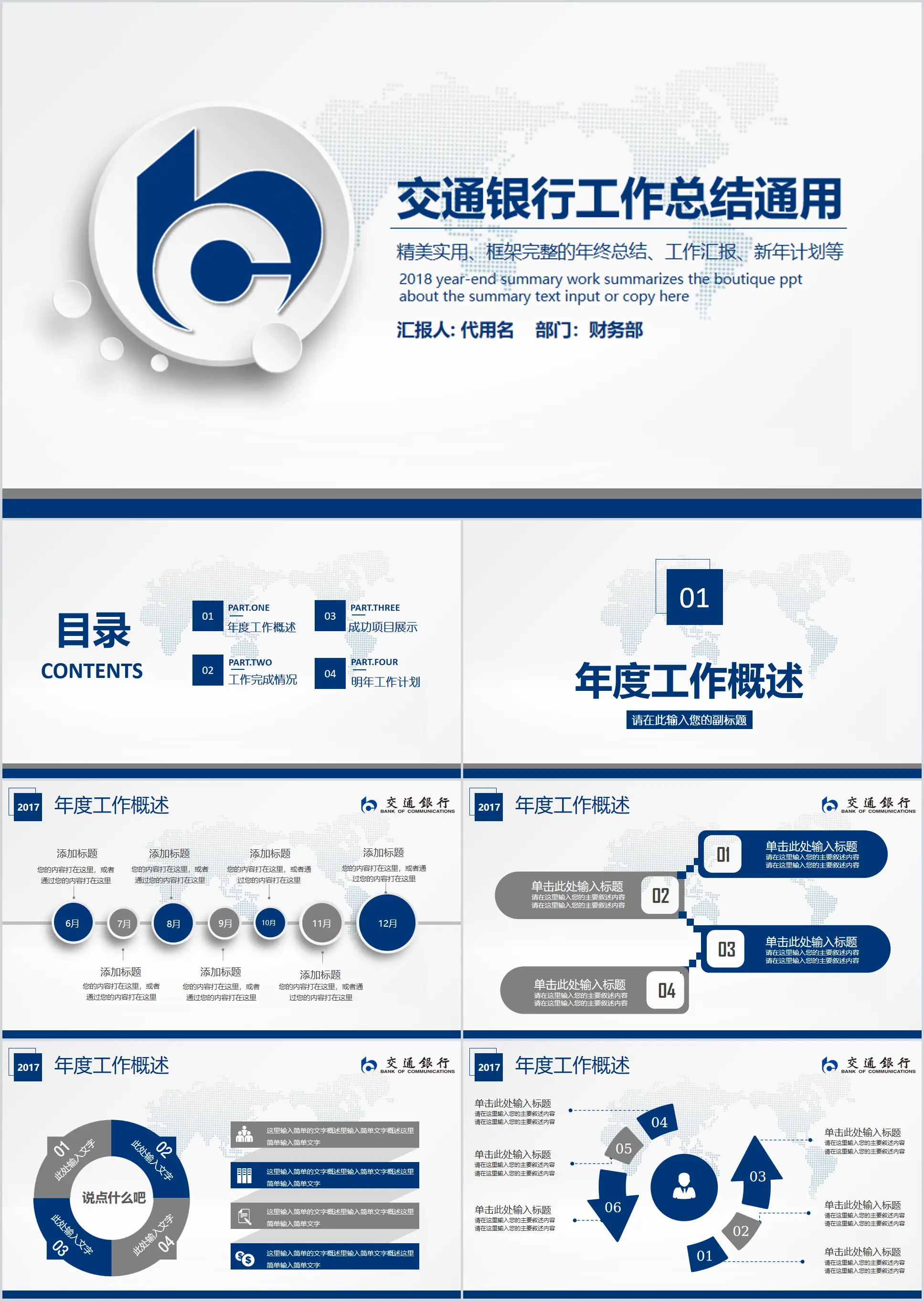 交通银行工作总结汇报PPT模板