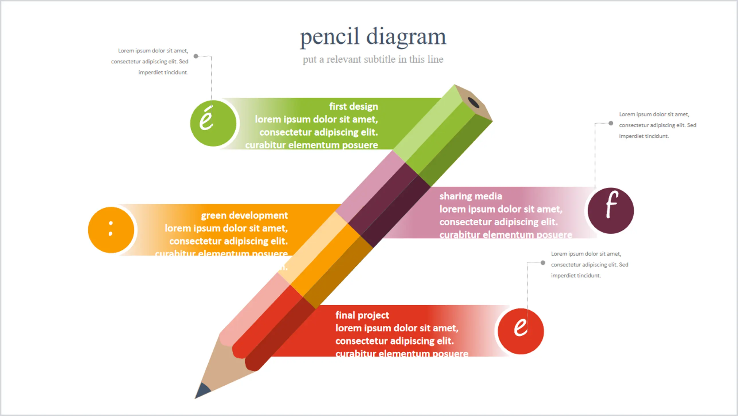 Four items of colored pencils juxtaposed PPT chart