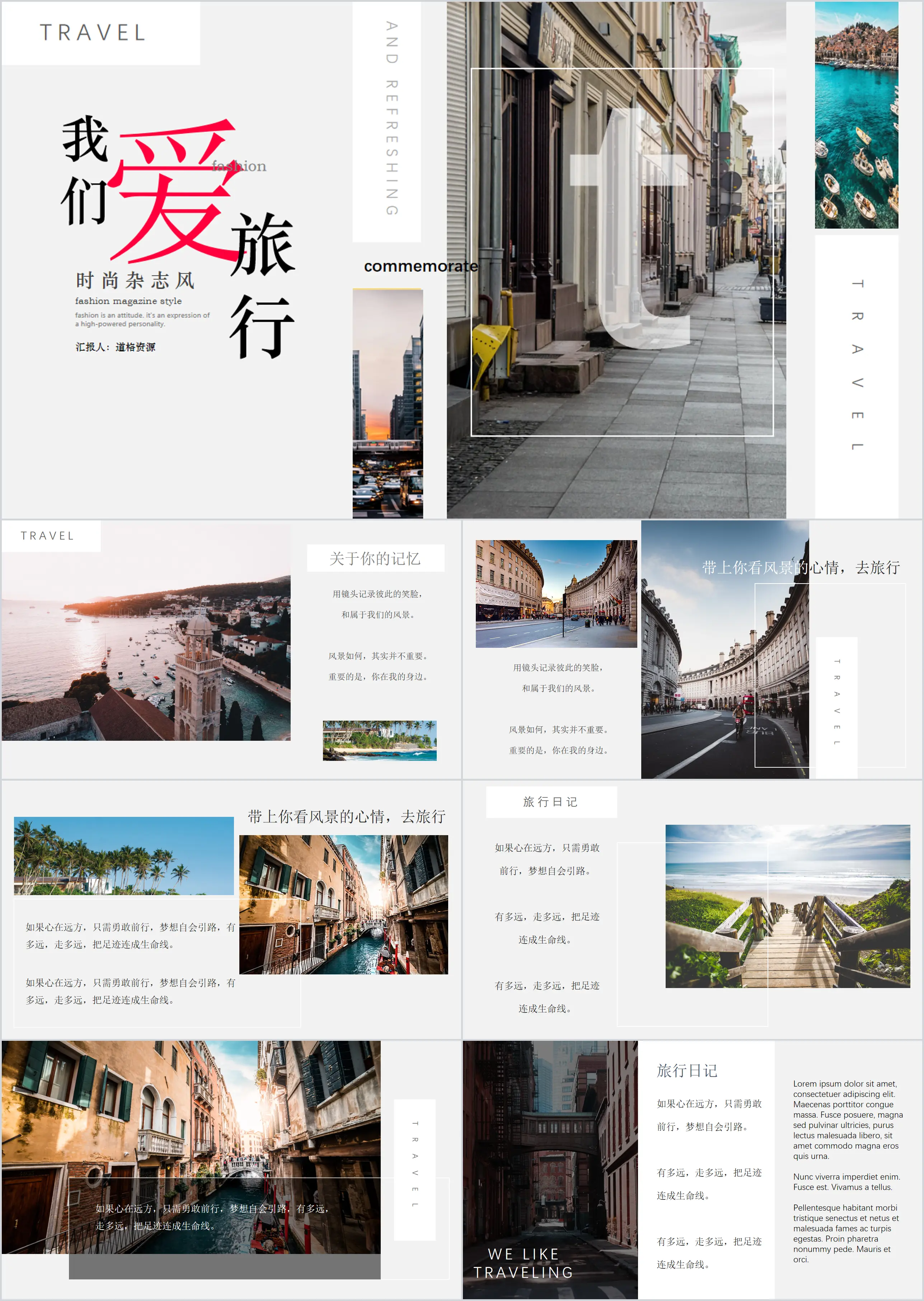 Fashion magazine style travel photo album PPT template