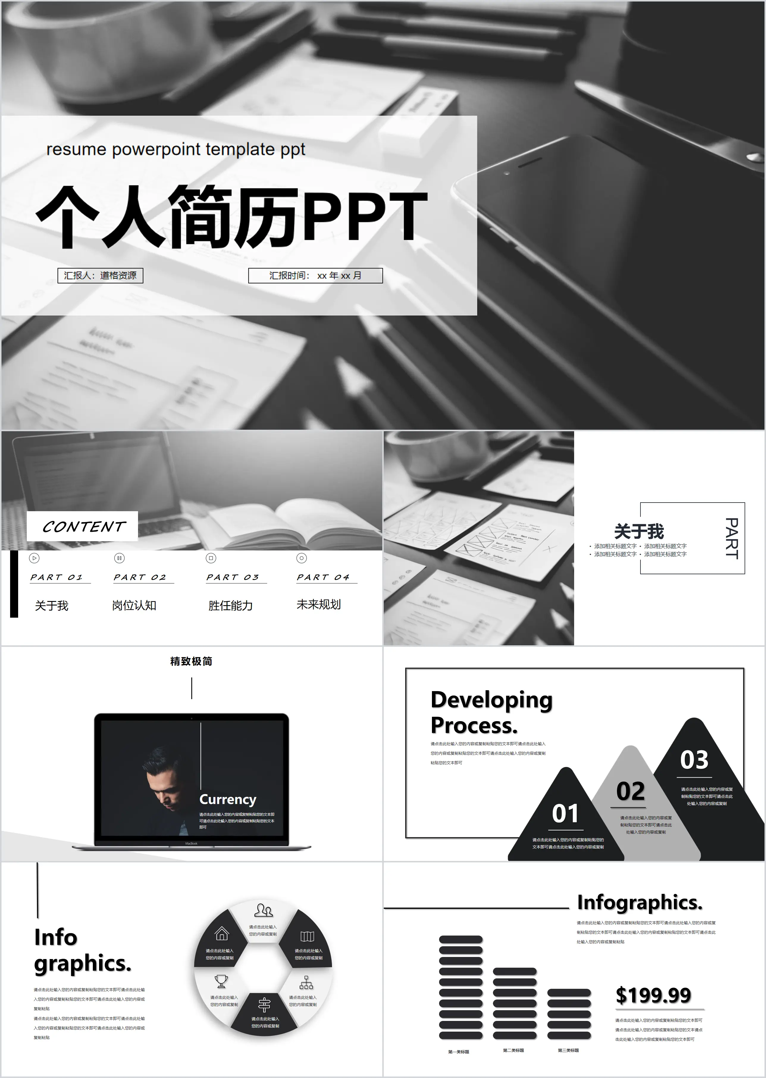 Gray business personal resume PPT template