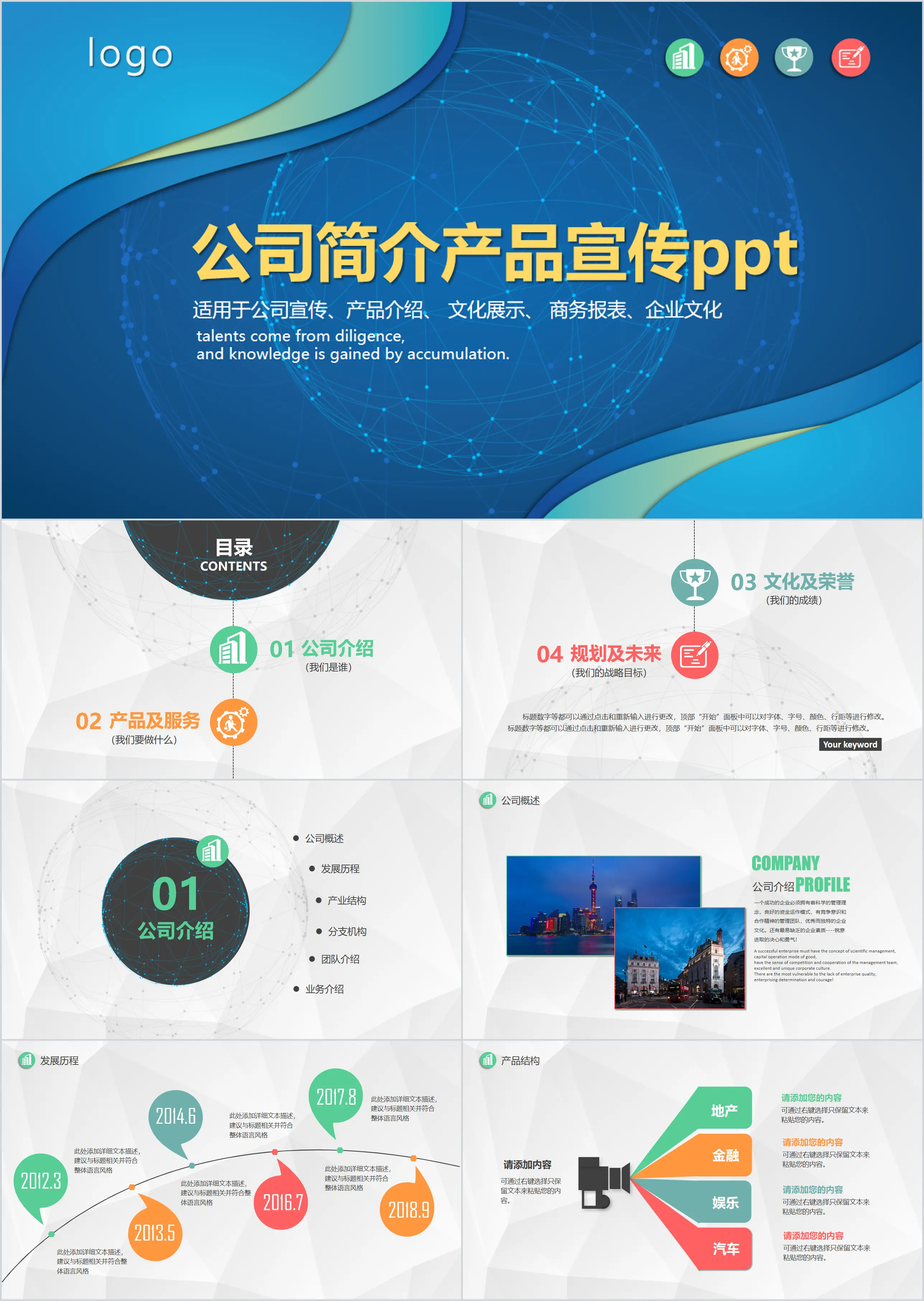 Color simple style company profile product promotion PPT template