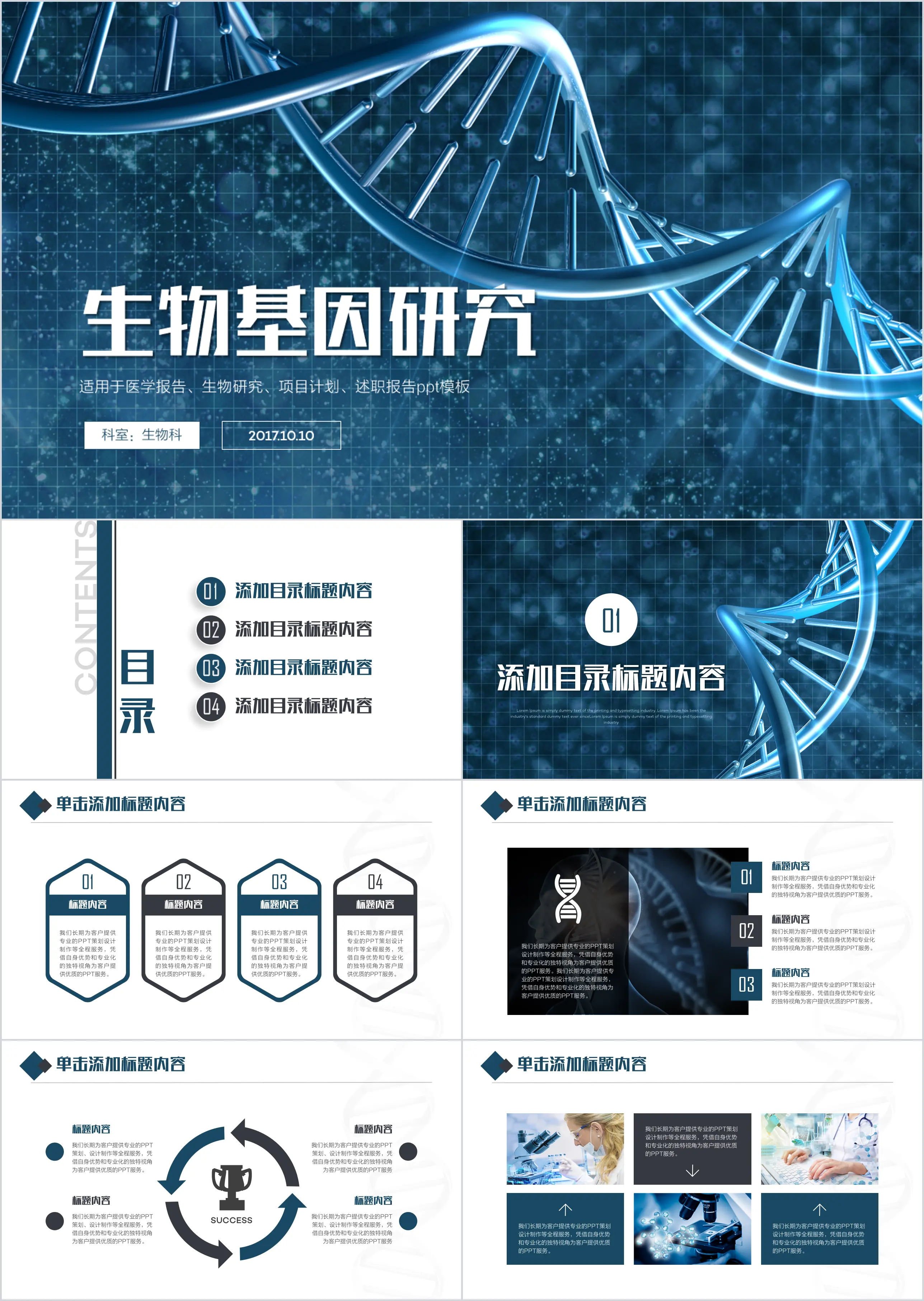 生物基因研究医学报告PPT模版