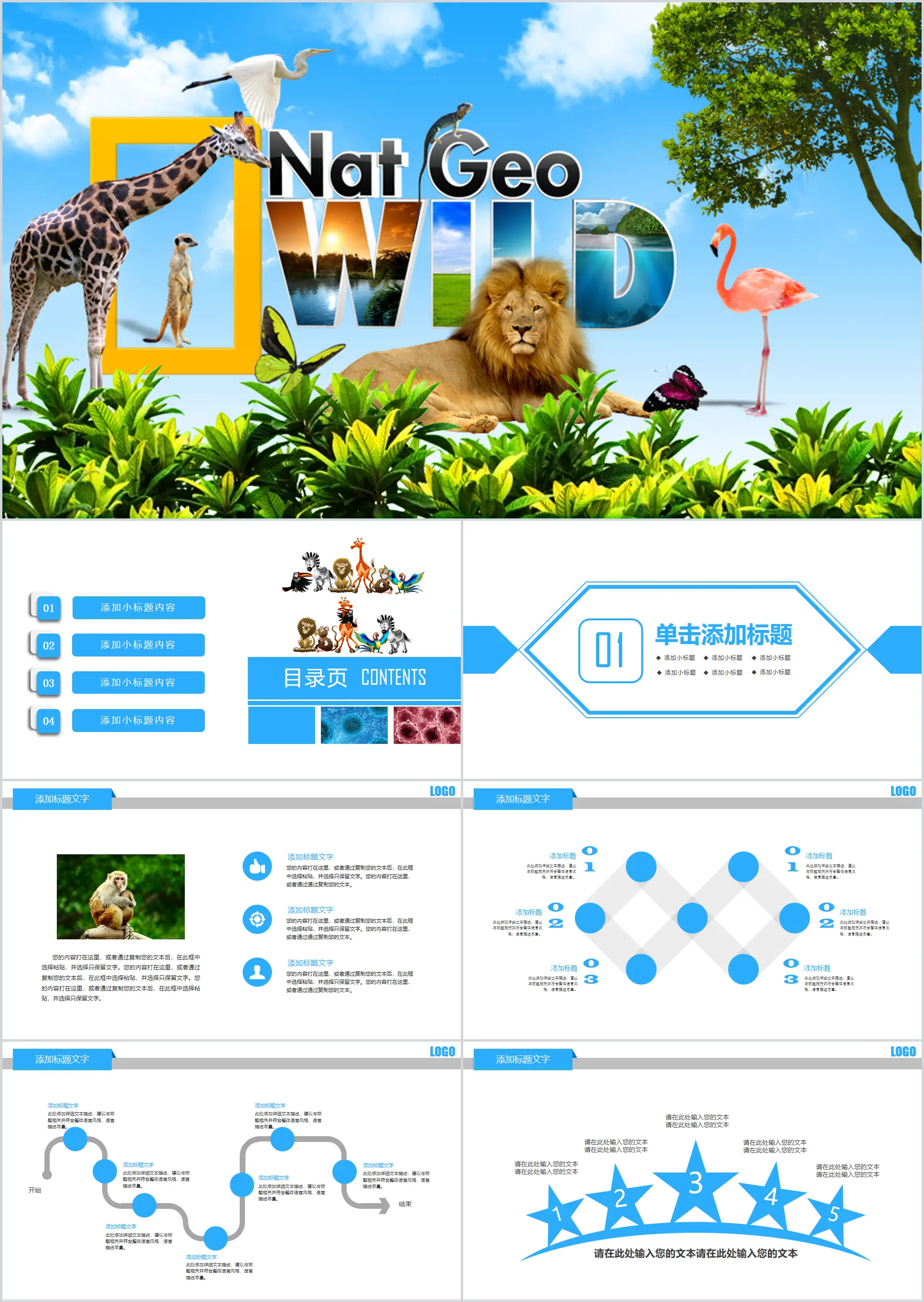 Beautiful and fresh protection of wild animals dynamic PPT template