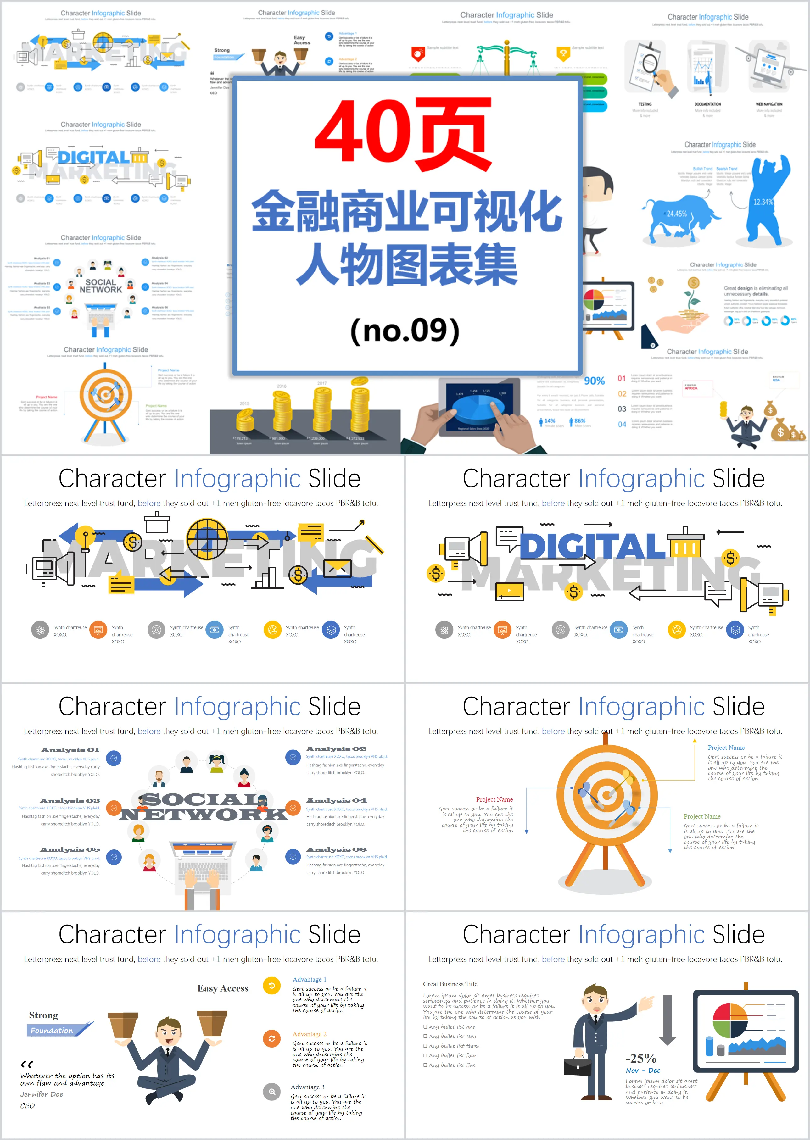 Modèle de diagramme PPT de personnage de dessin animé de visualisation d'entreprise financière