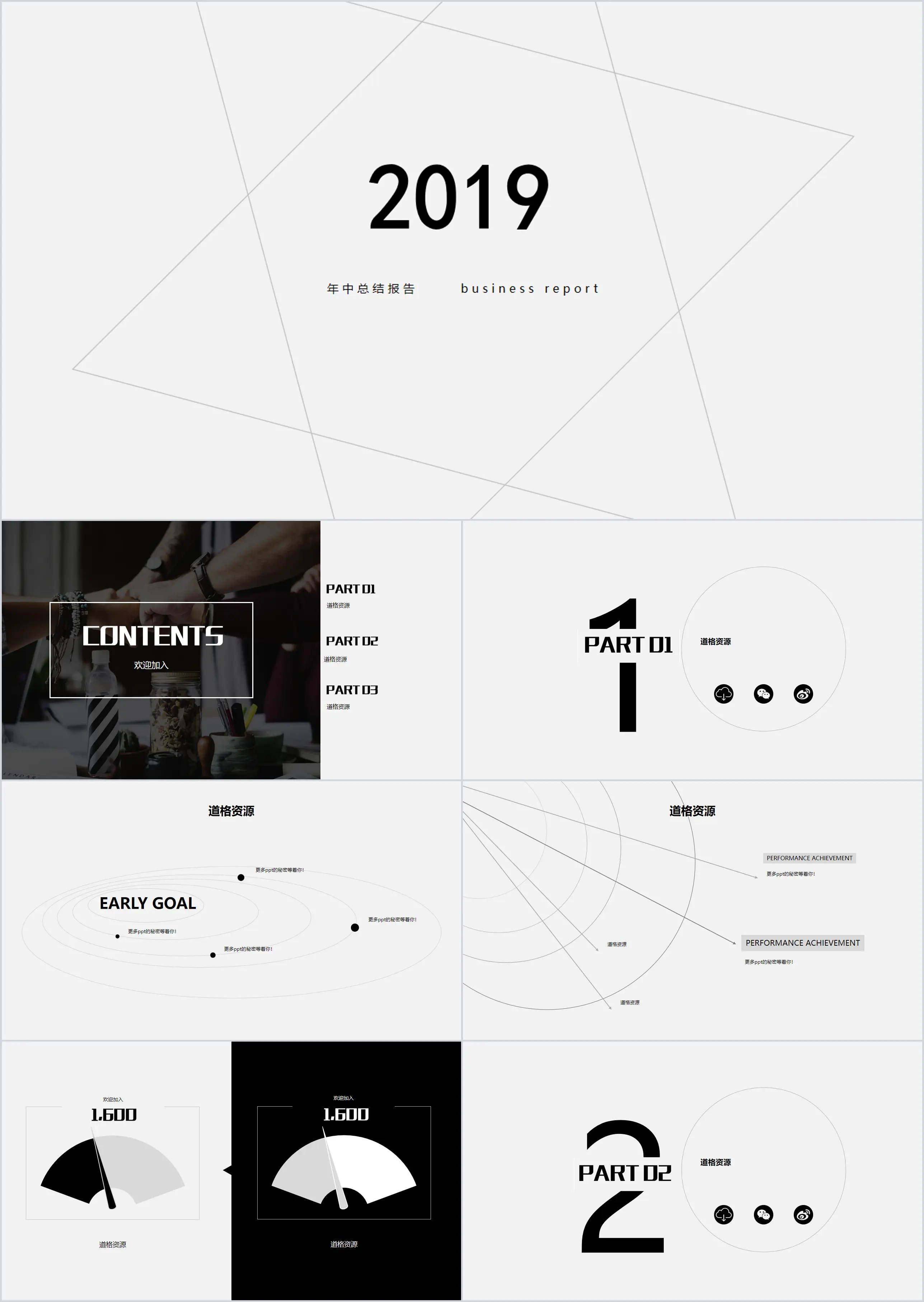 Simple blank year-end | mid-year summary report PPT template