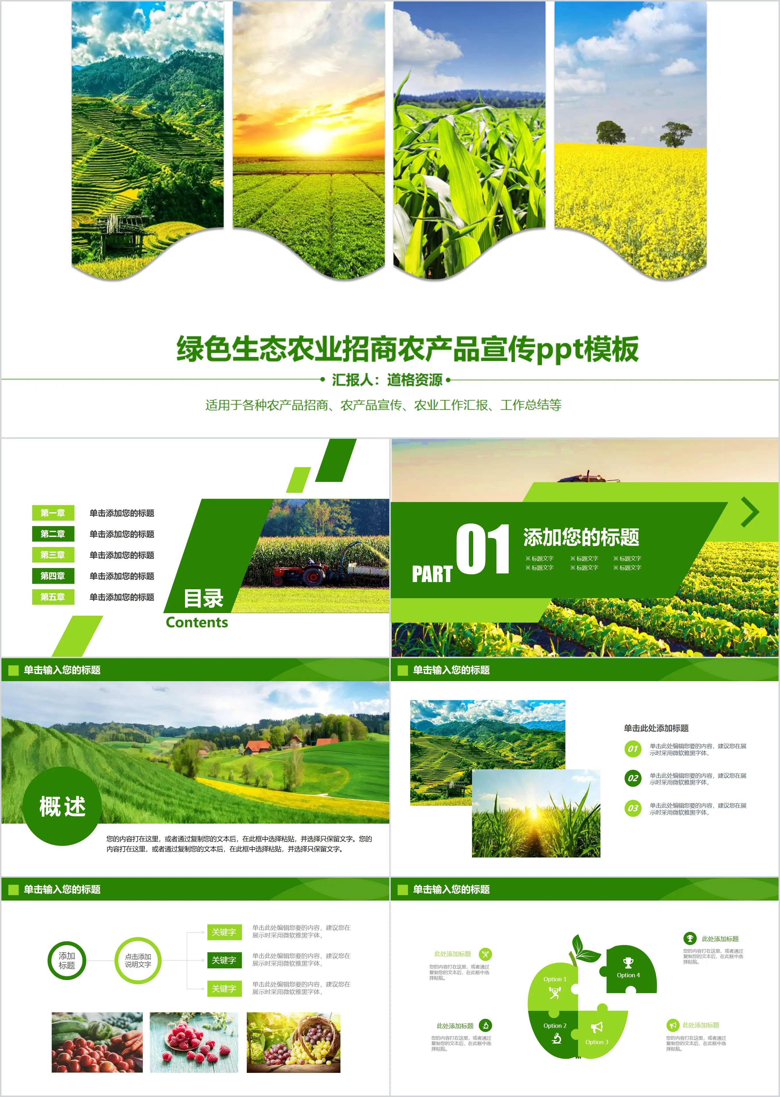 Green ecological agriculture investment promotion agricultural products promotion PPT template