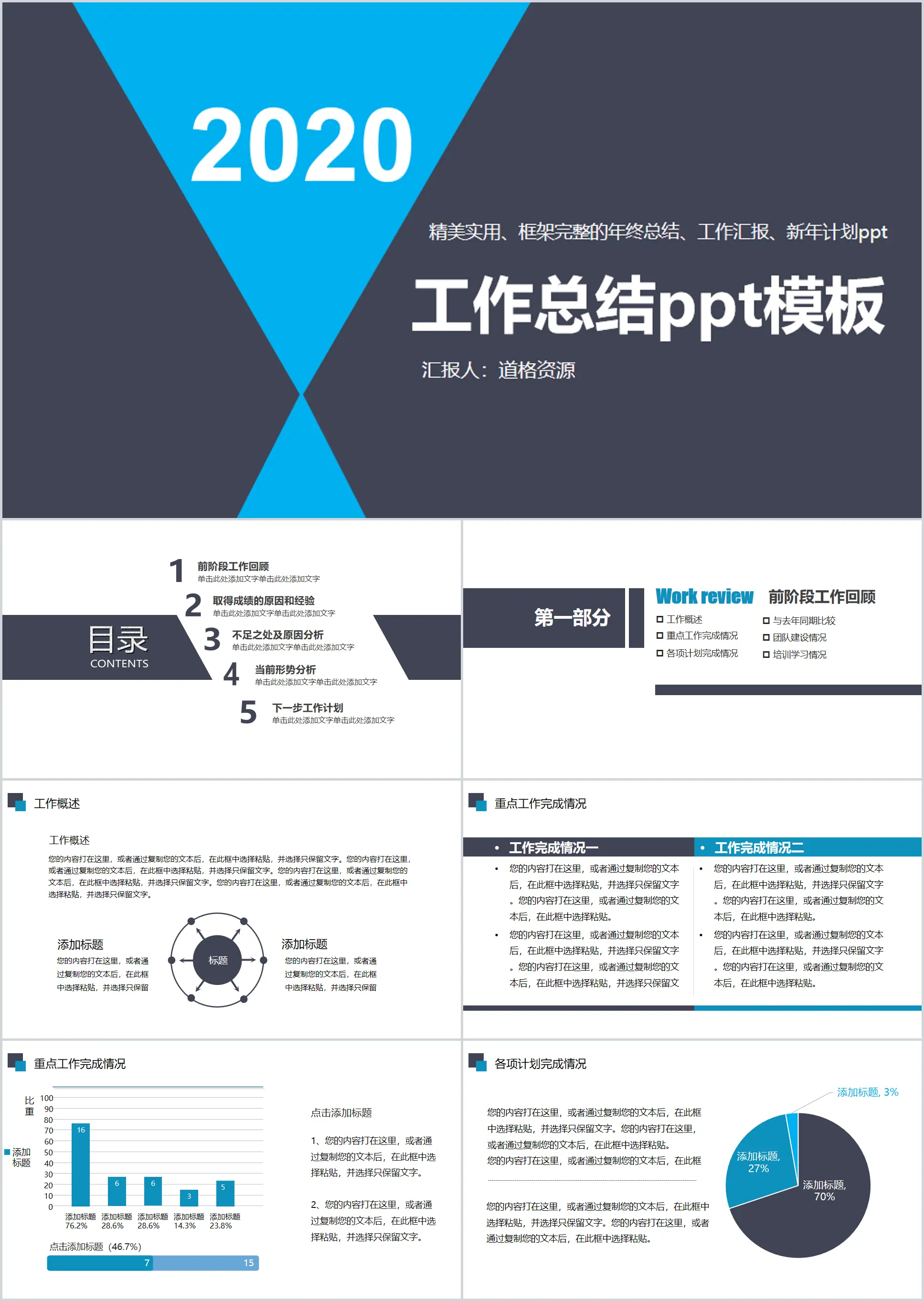 2020框架完整年終總結工作匯報新年計劃PPT模板