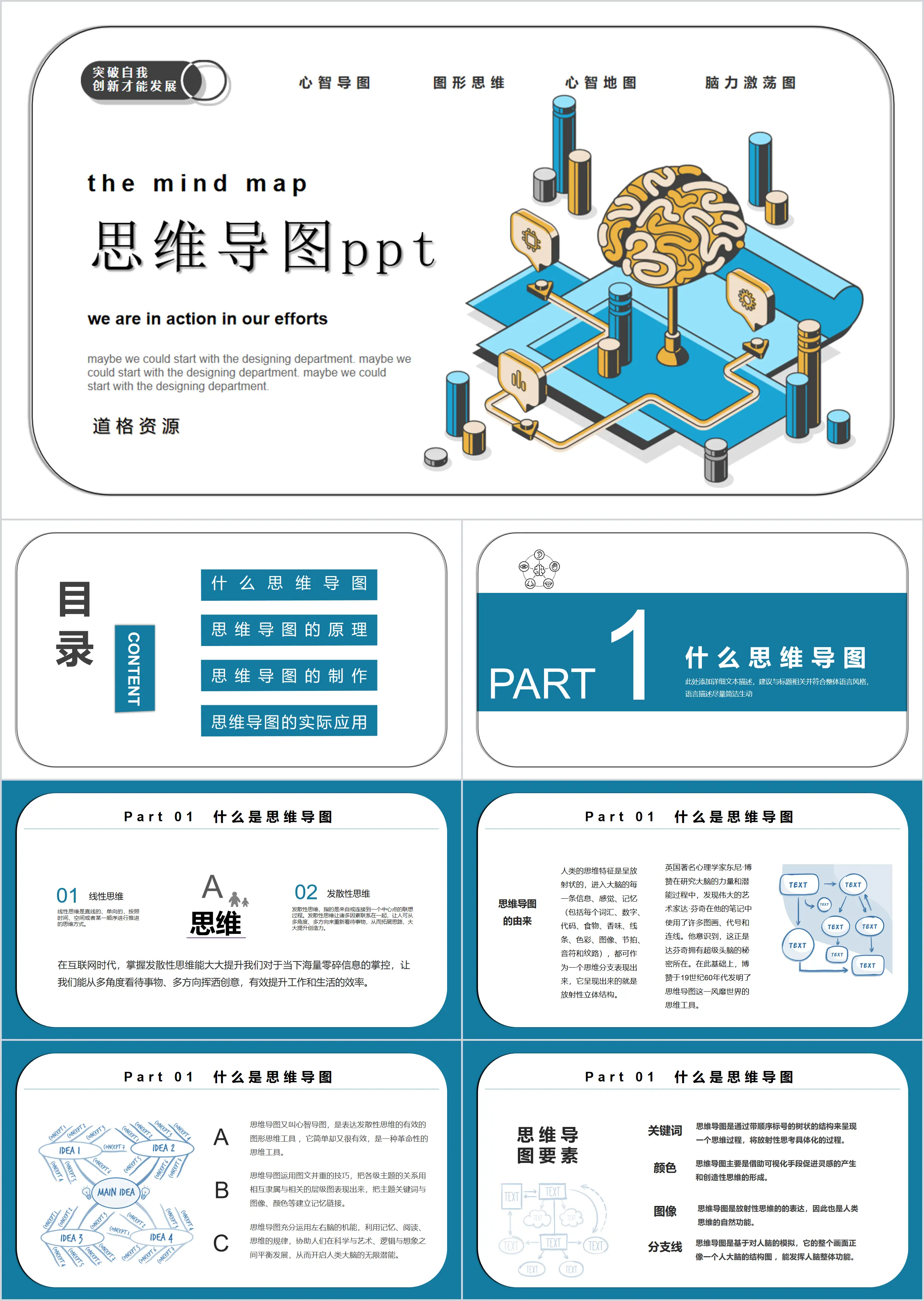 簡約風思維導圖製作使用培訓PPT模板