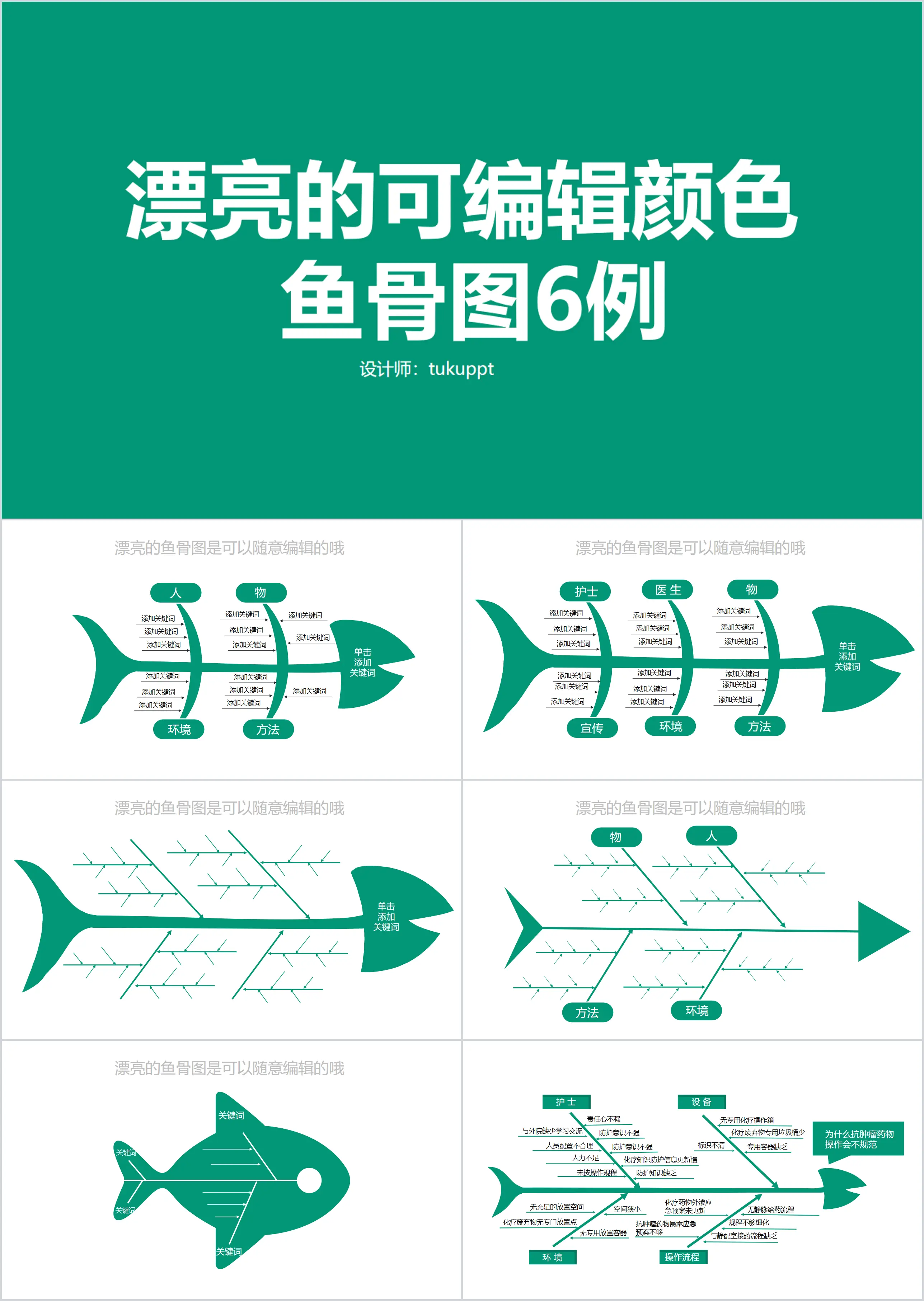 Beautiful fishbone diagram PPT template