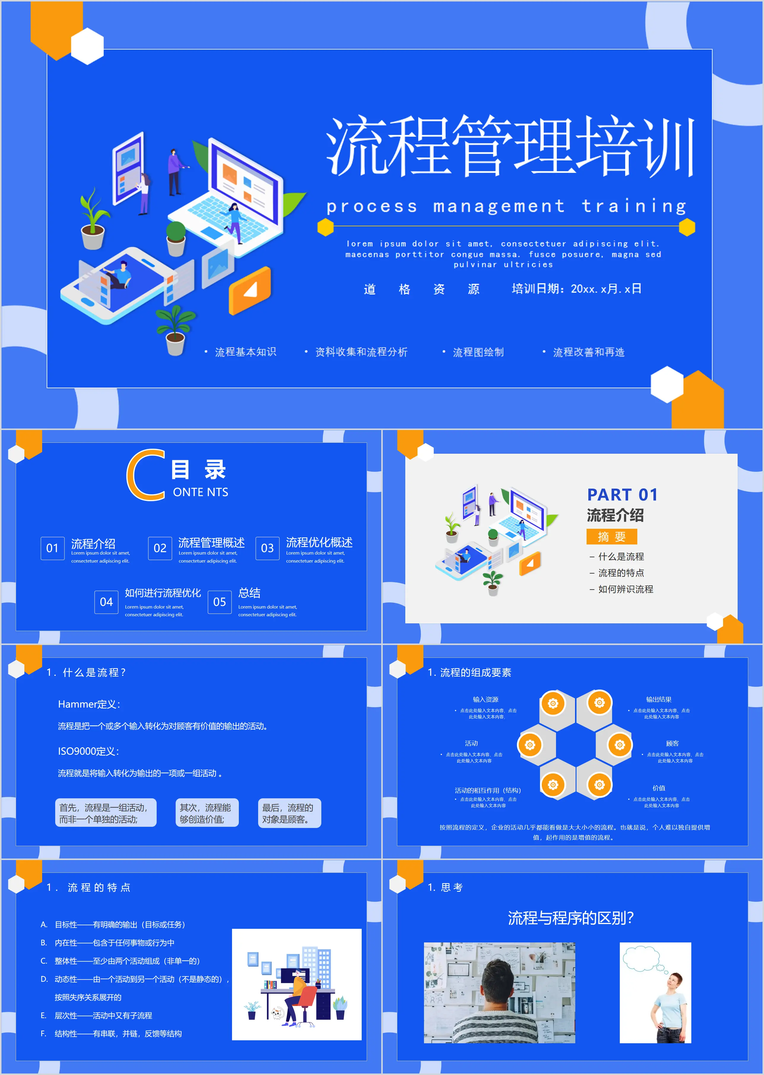 蓝色简约风公司流程管理培训课件PPT模板