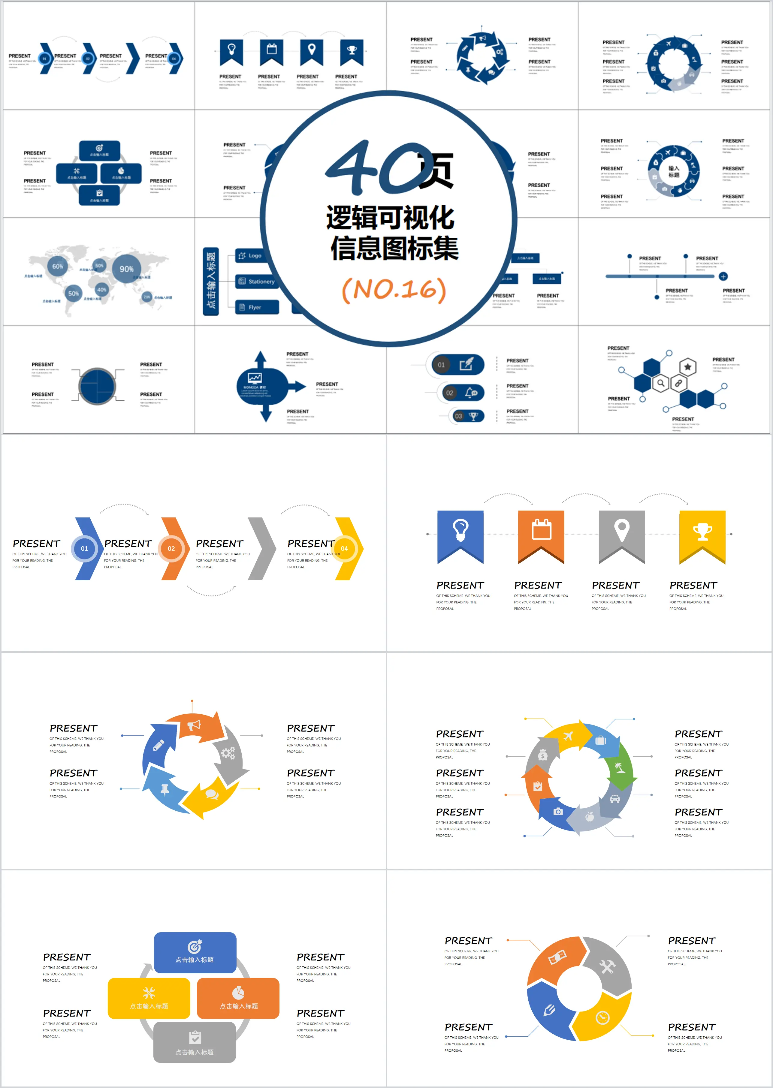 Modèle PPT de diagramme de visualisation d'informations logiques de 40 pages