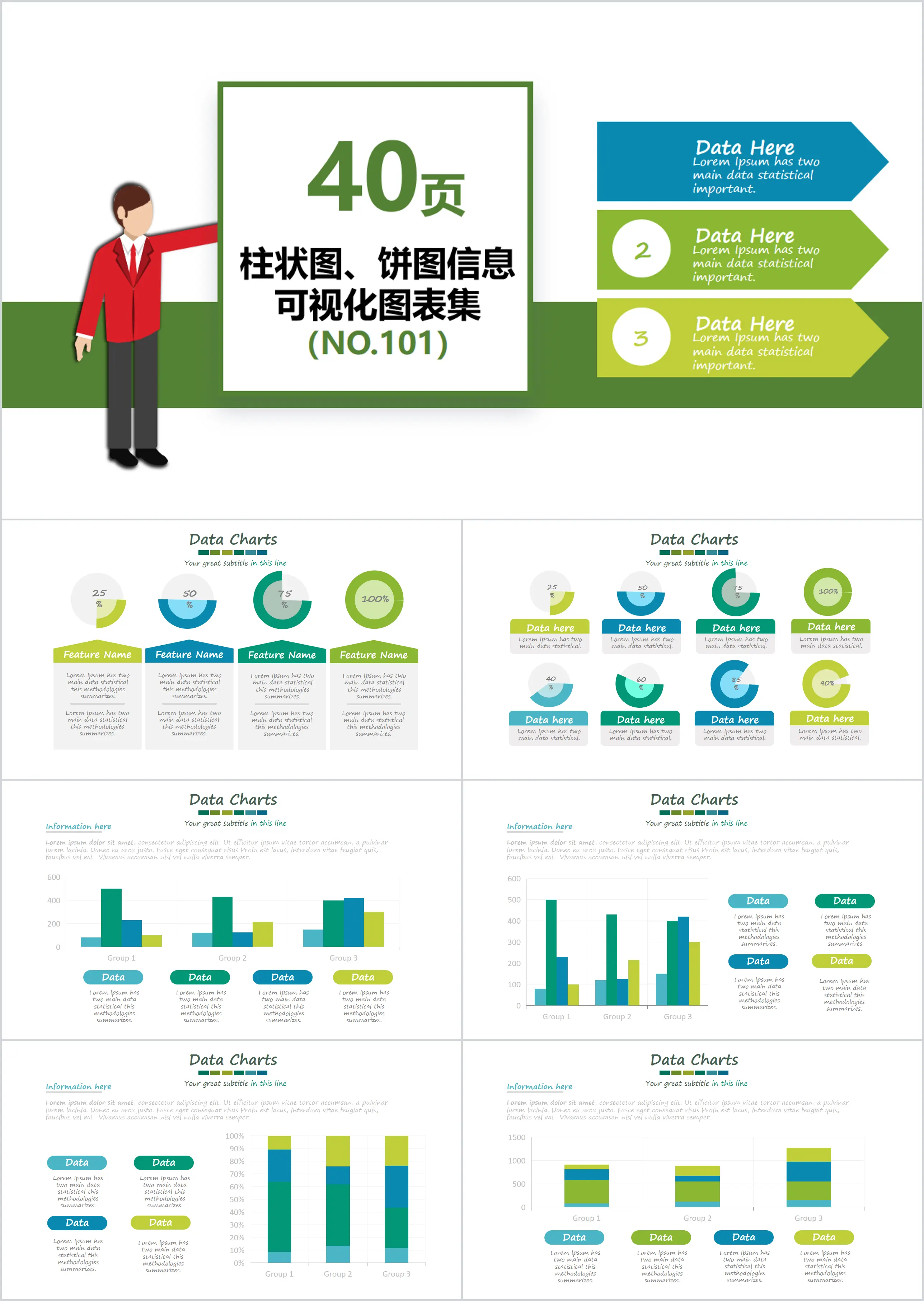 柱状图饼图动态可视化PPT图表